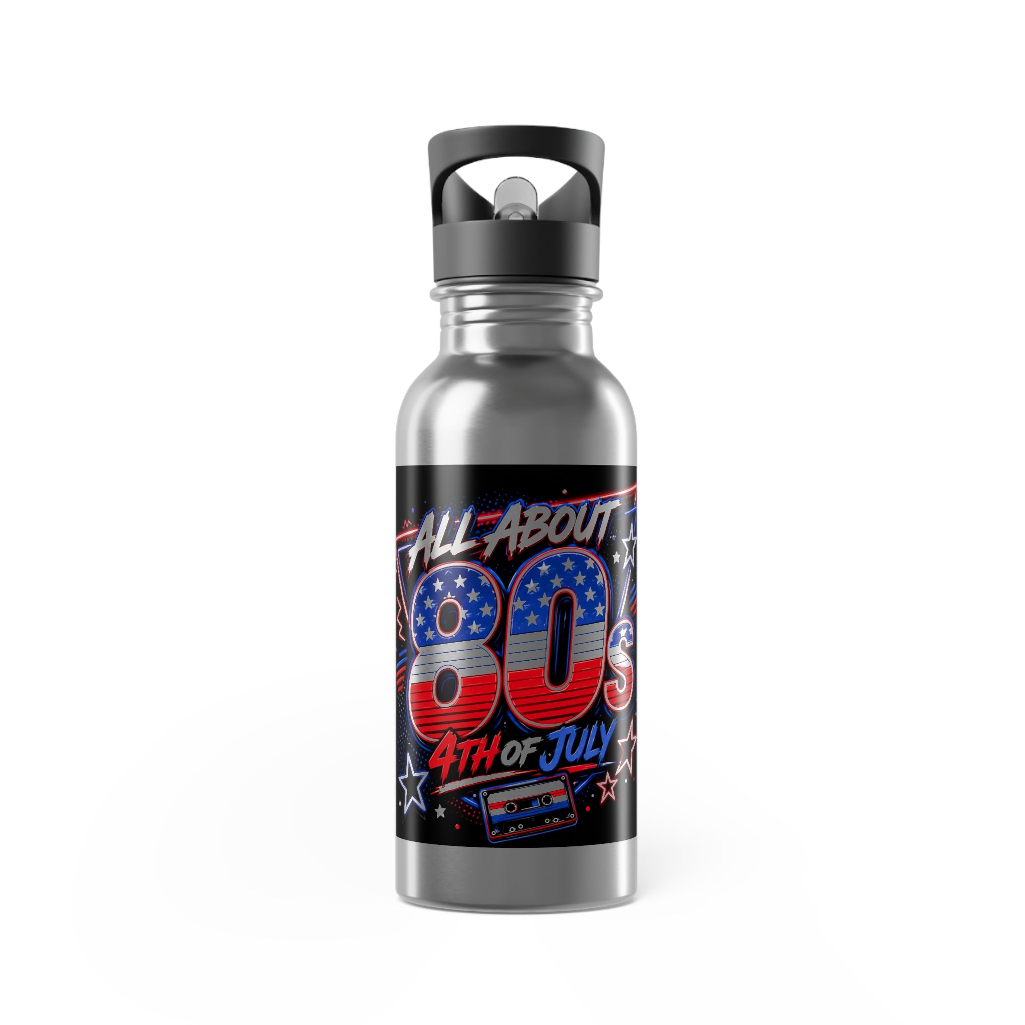 20oz Stainless Steel Water Bottle with Straw — "All About 80s" 4th of July Retro Design