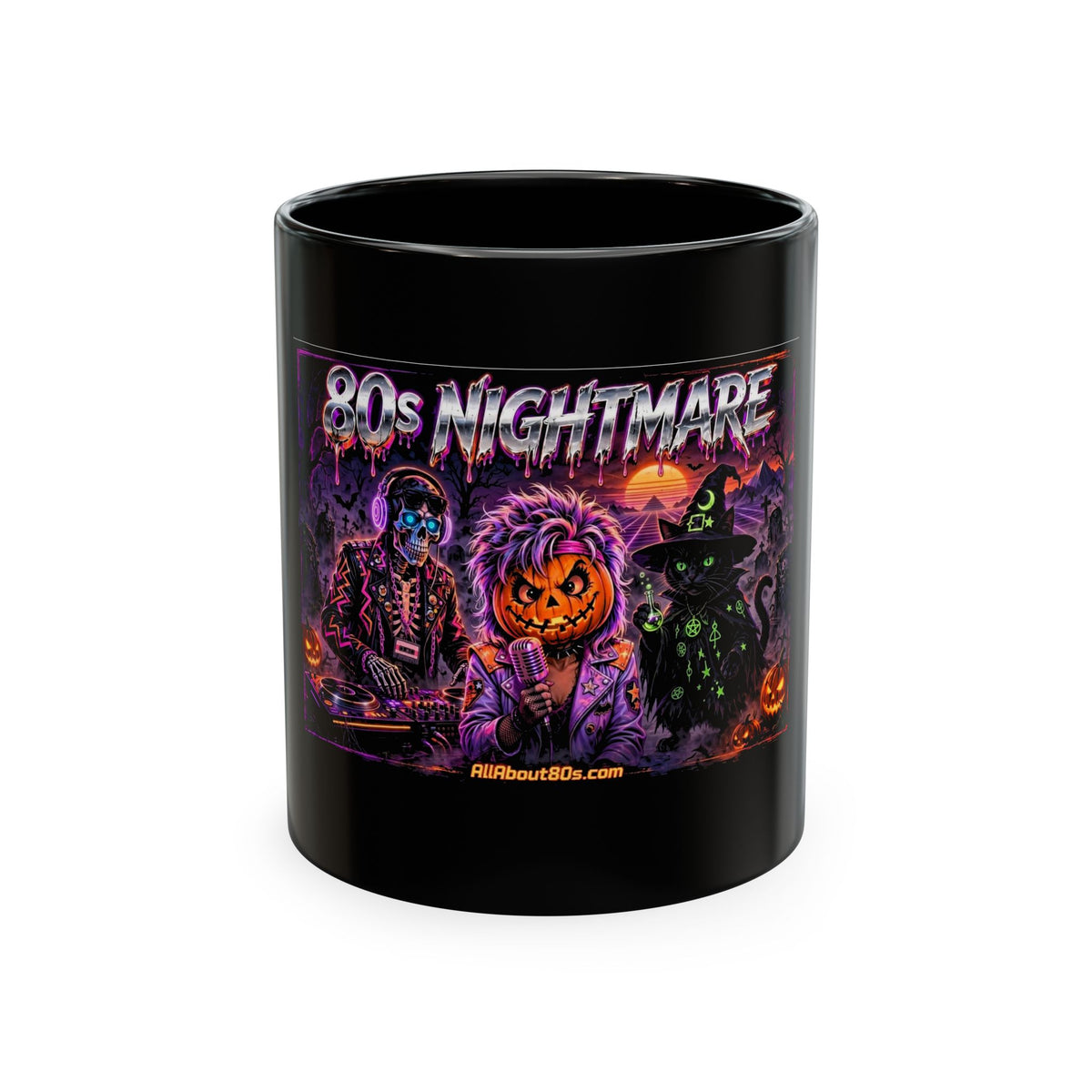 Halloween Nightmares Ceramic Mug – 80s Horror Retro Pumpkin Witch Coffee Cup