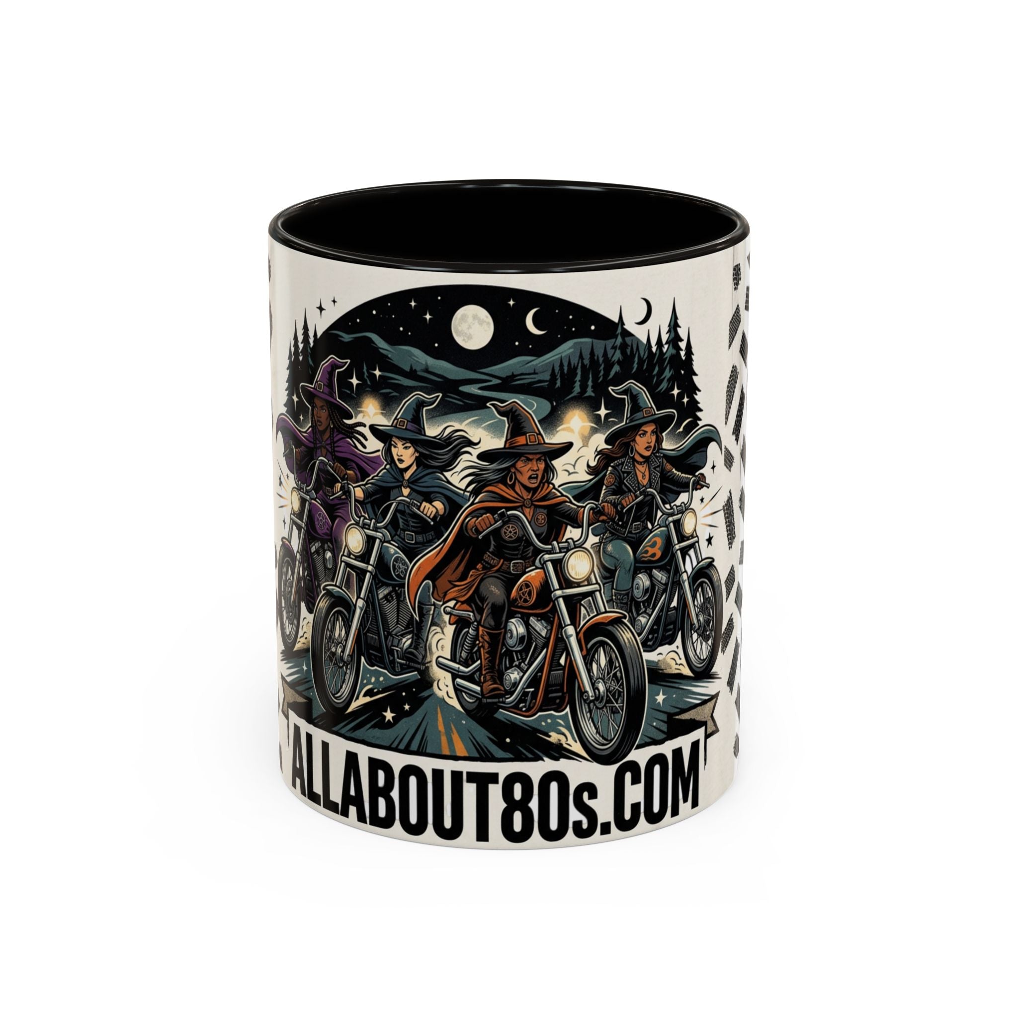 Witch Biker Sisters Coffee Mug — Halloween Motorcycle Witchcraft Design (11oz/15oz)