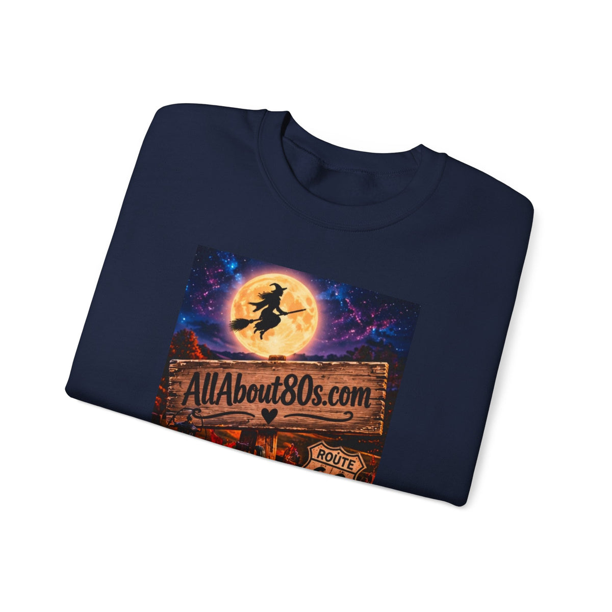 Halloween Route 66 Sweatshirt — AllAbout80s.com Pumpkin Witch Crewneck