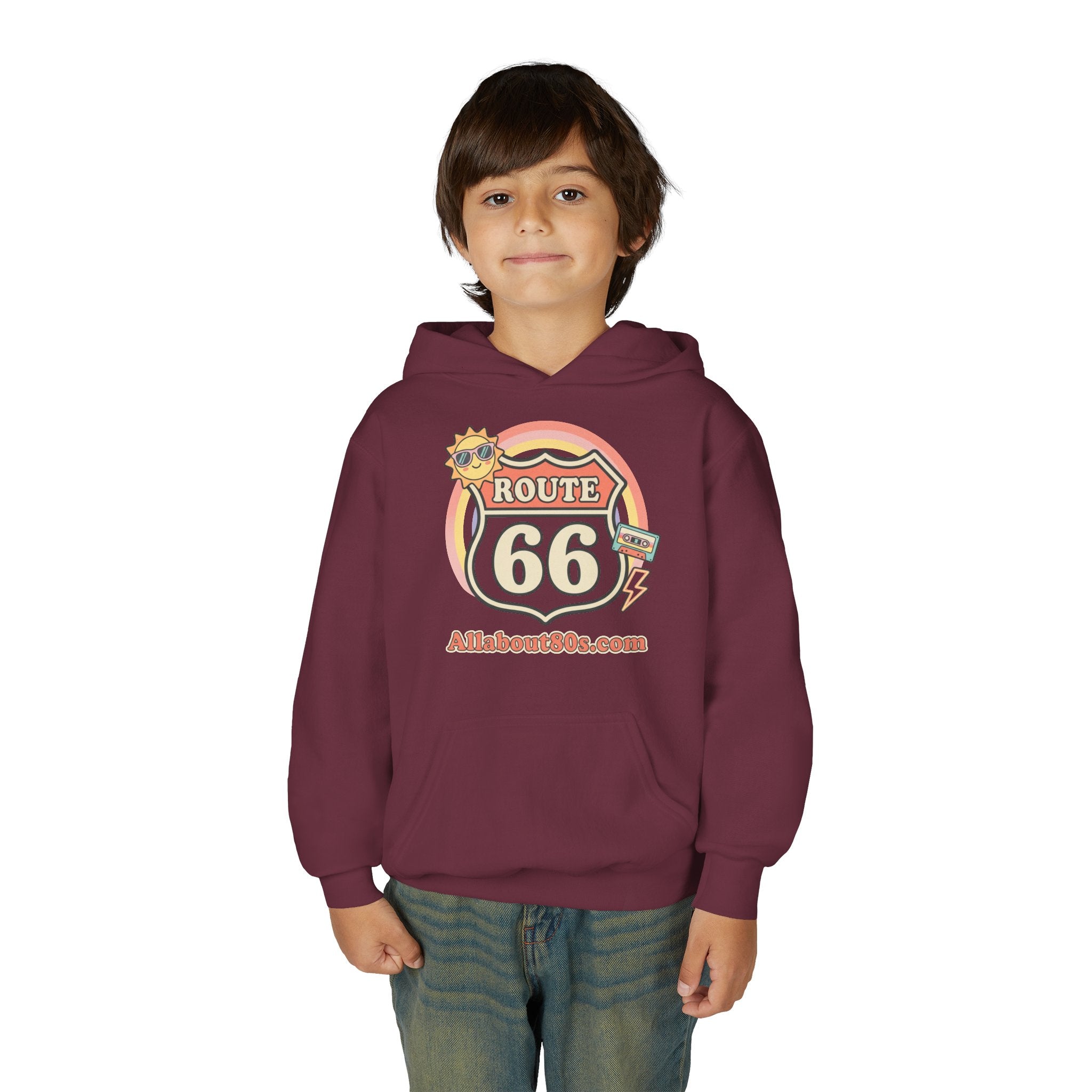Route 66 Youth Hoodie — Retro Road Trip Graphic Sweatshirt