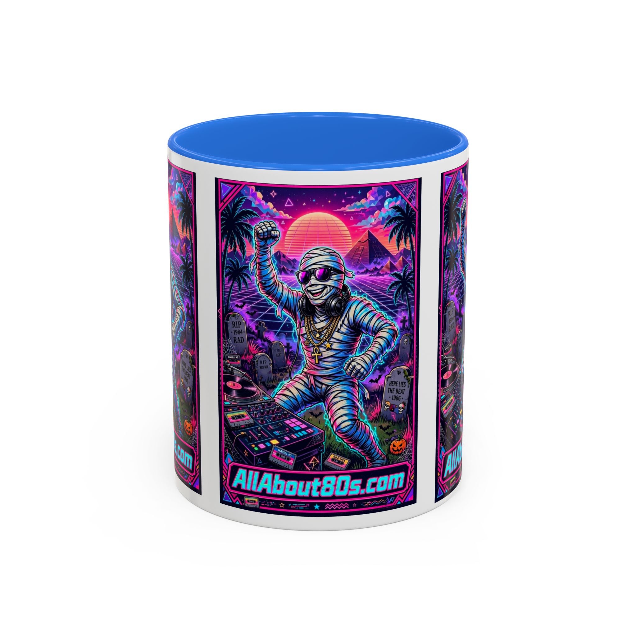80s Retro Astro Skate Mug — Neon Vaporwave Skeleton Skateboard Coffee Cup (AllAbout80s.com)