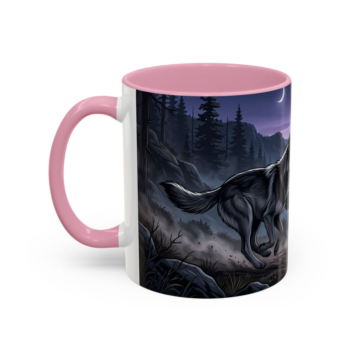 Wolf Pack Nightscape Mug — 11oz/15oz Scenic Black-Interior Coffee Cup