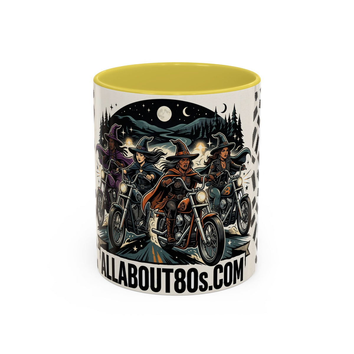Witch Biker Sisters Coffee Mug — Halloween Motorcycle Witchcraft Design (11oz/15oz)