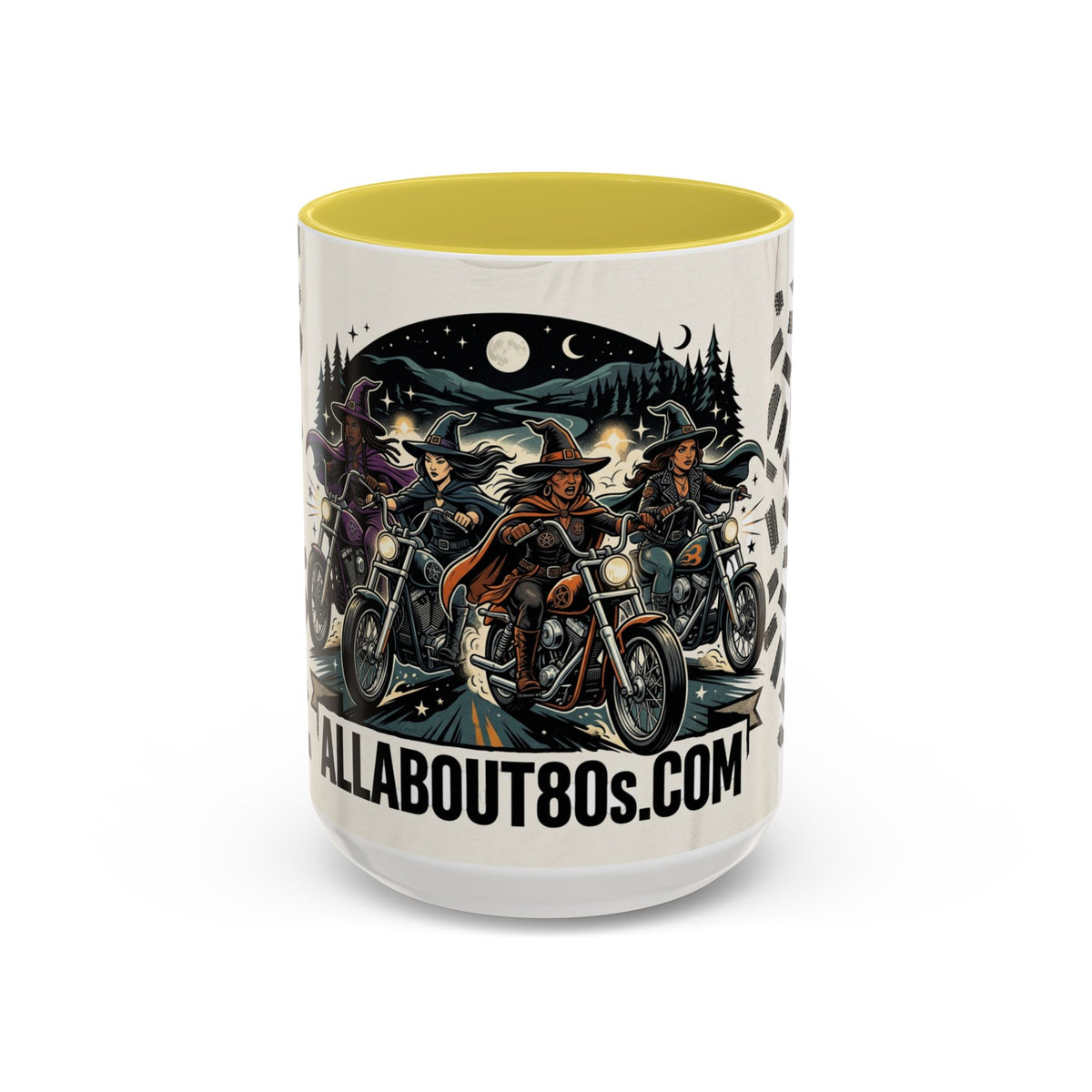 Witch Biker Sisters Coffee Mug — Halloween Motorcycle Witchcraft Design (11oz/15oz)