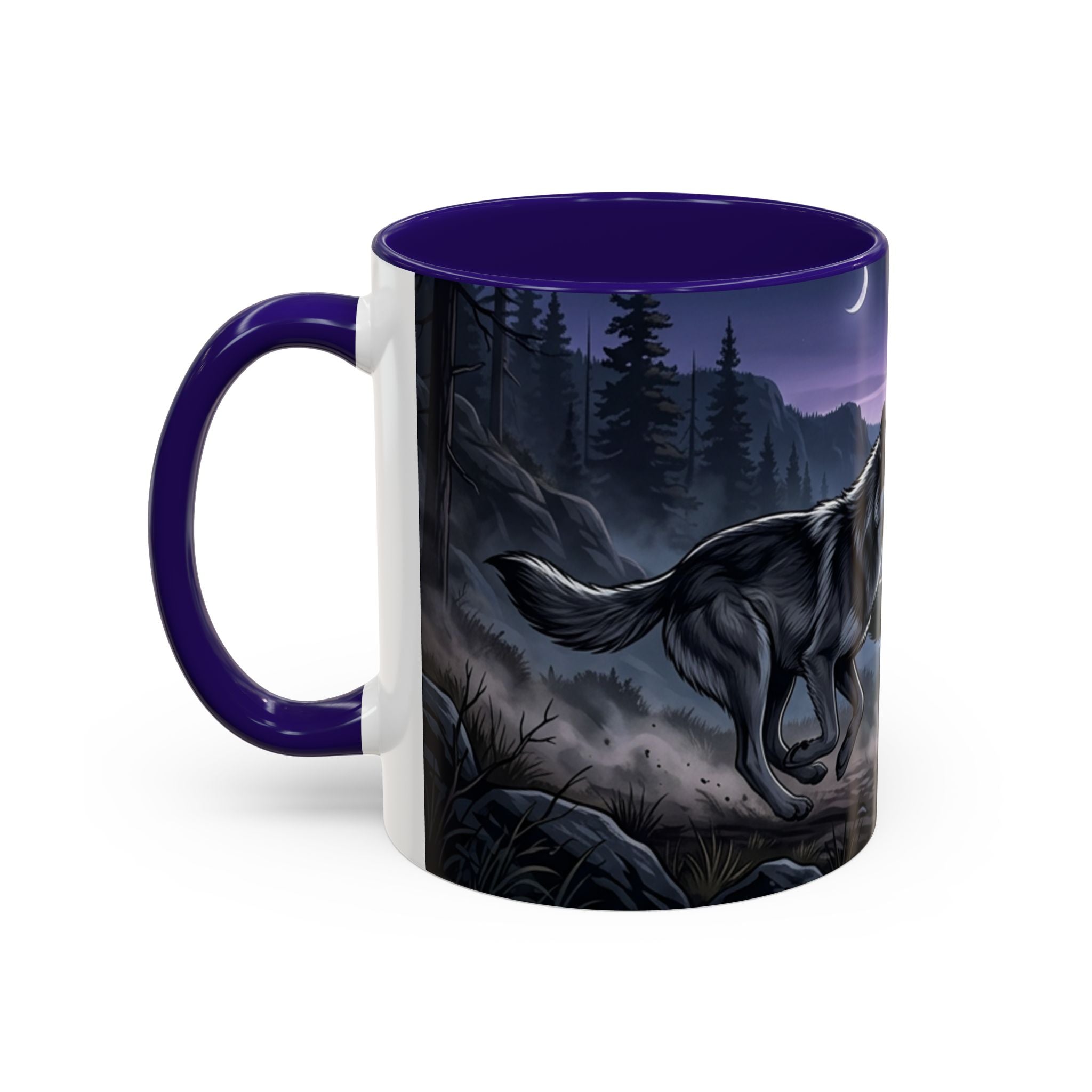 Wolf Pack Nightscape Mug — 11oz/15oz Scenic Black-Interior Coffee Cup