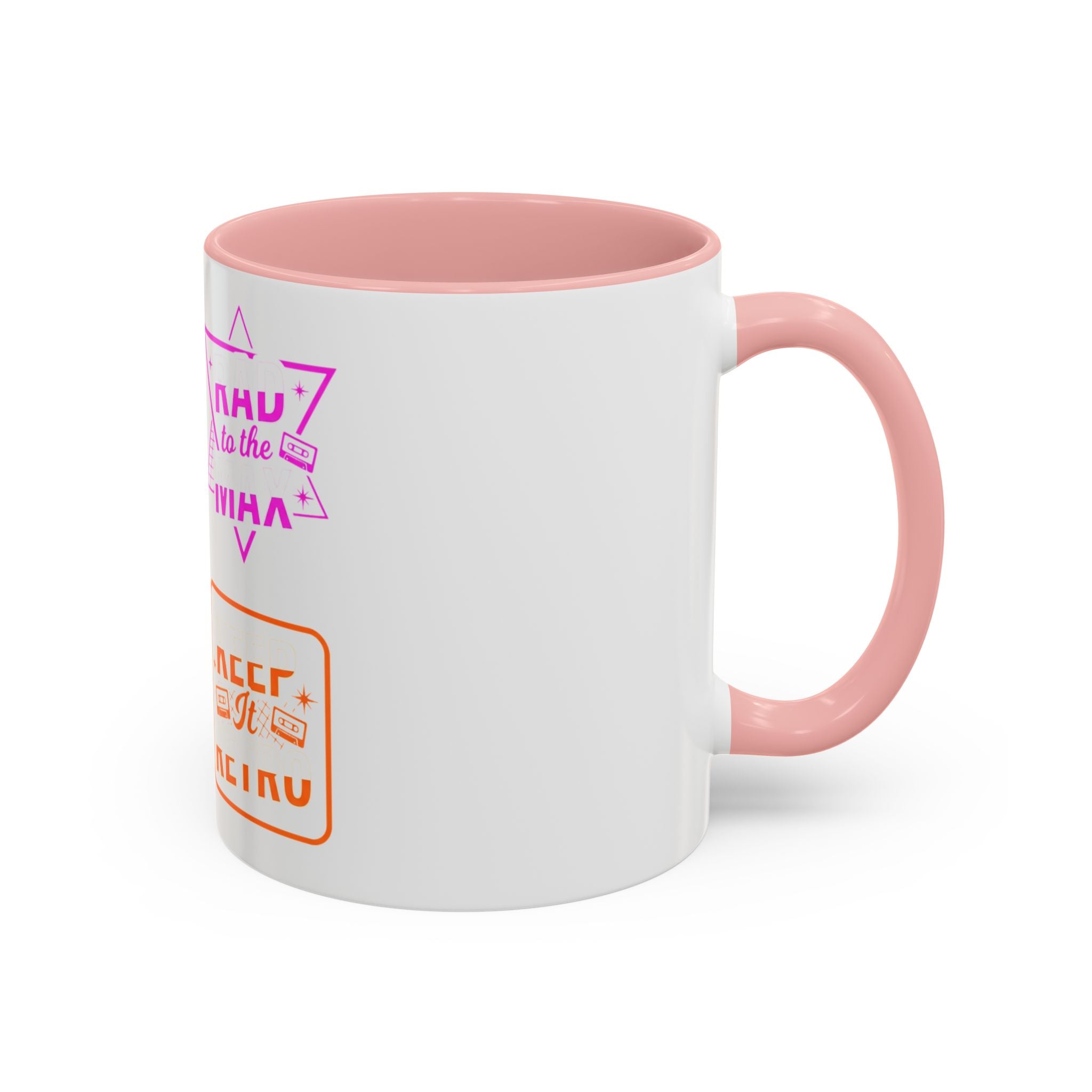 Retro Gamer Badge Accent Coffee Mug — Neon 'Totally Tubular' & 80s Gamer Icons (11/15oz)