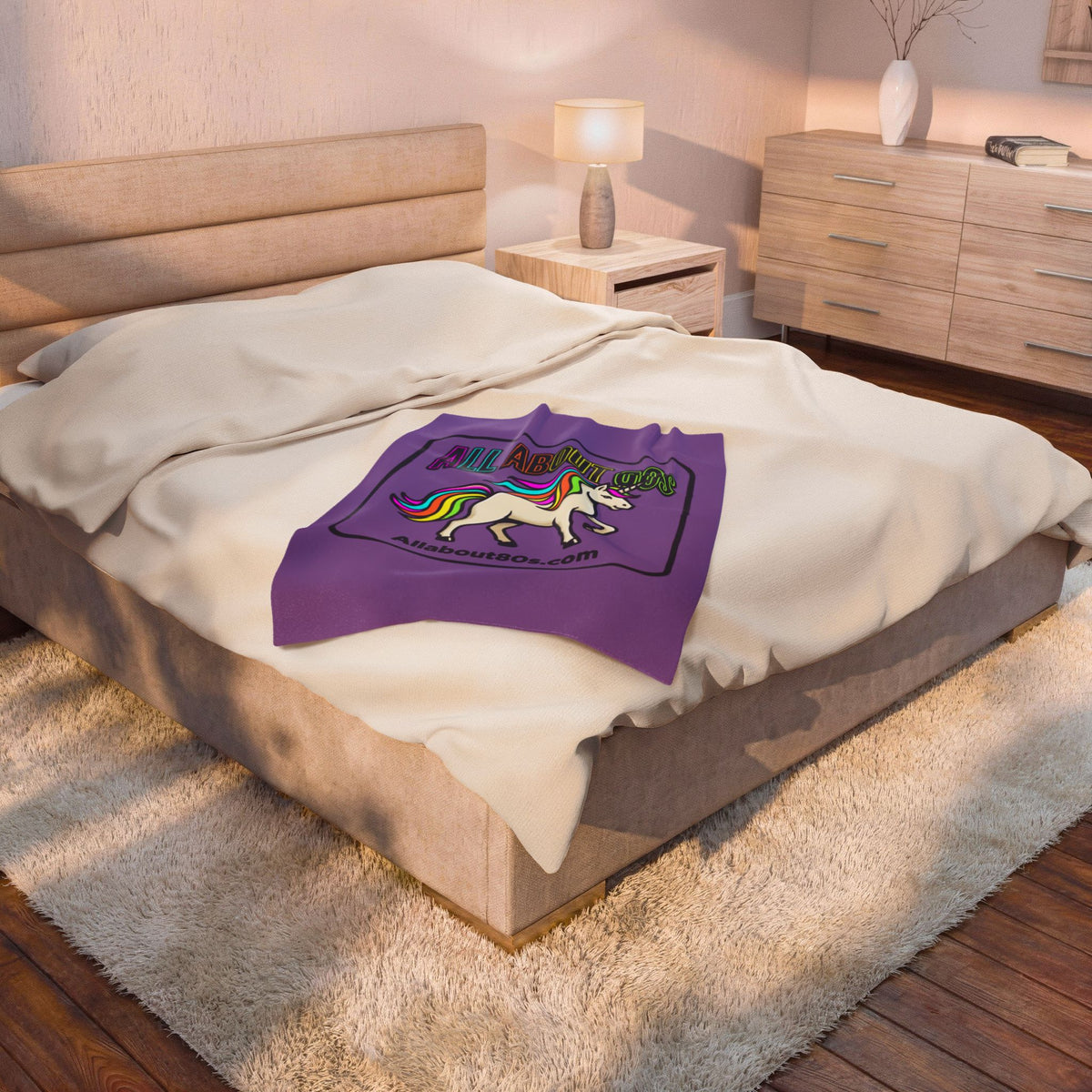 All About 80s Rainbow Unicorn Velveteen Plush Blanket – Retro 80s Cozy Throw