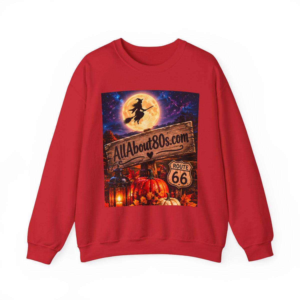 Halloween Route 66 Sweatshirt — AllAbout80s.com Pumpkin Witch Crewneck