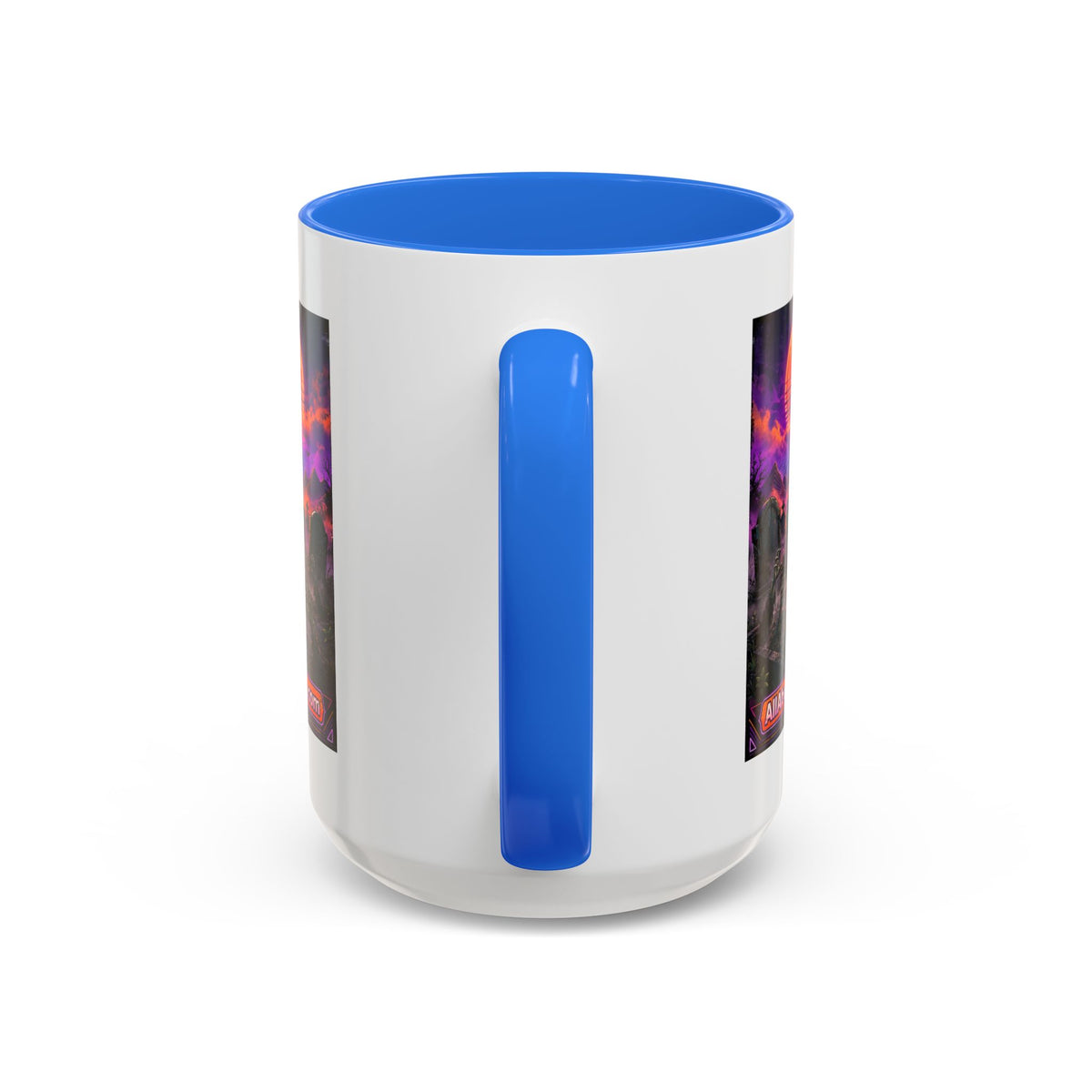 80s Retro Graveyard Sunset Mug — Vaporwave Neon Coffins Coffee Cup (11oz/15oz)