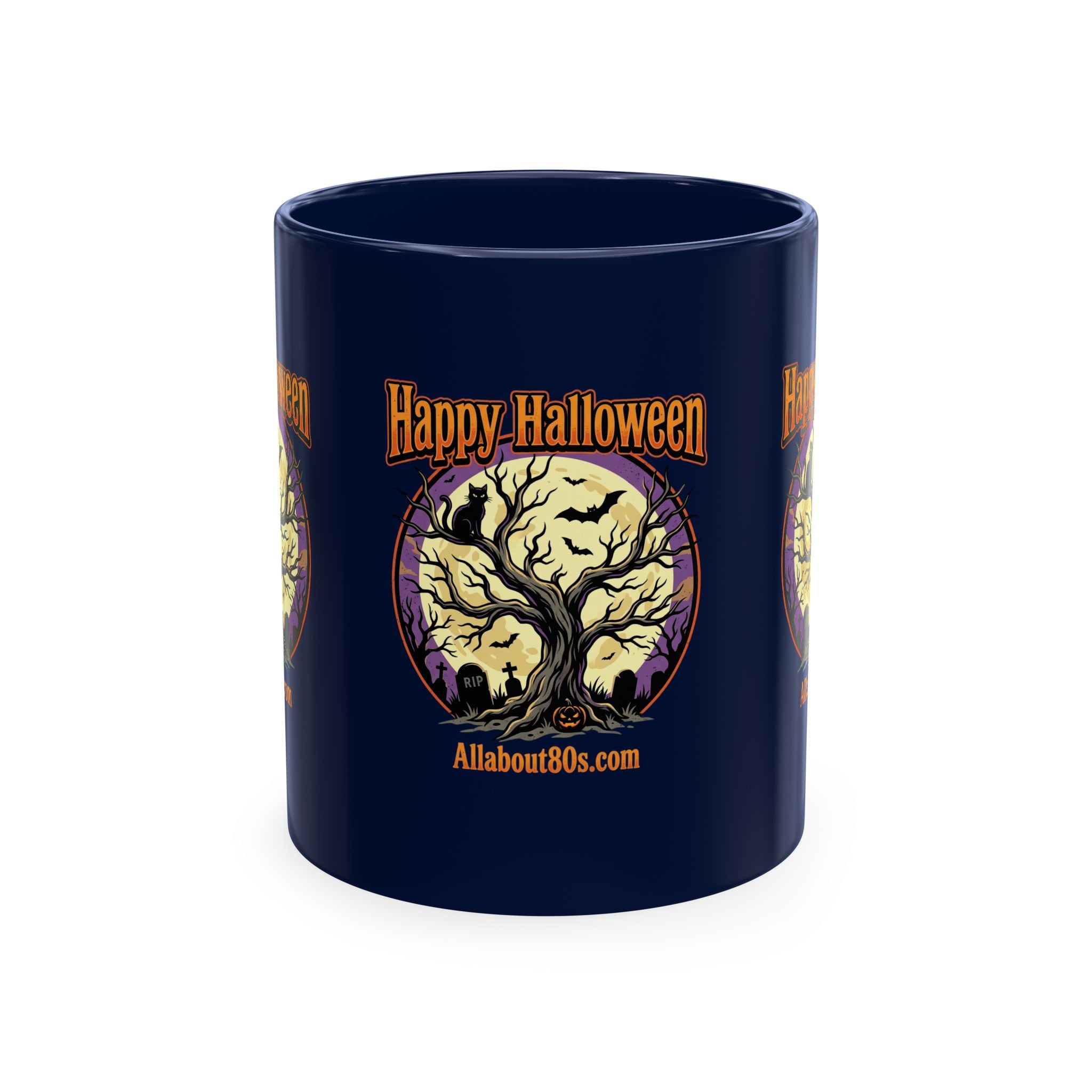 Happy Halloween Ceramic Mug — Spooky Tree & Moon Coffee Cup