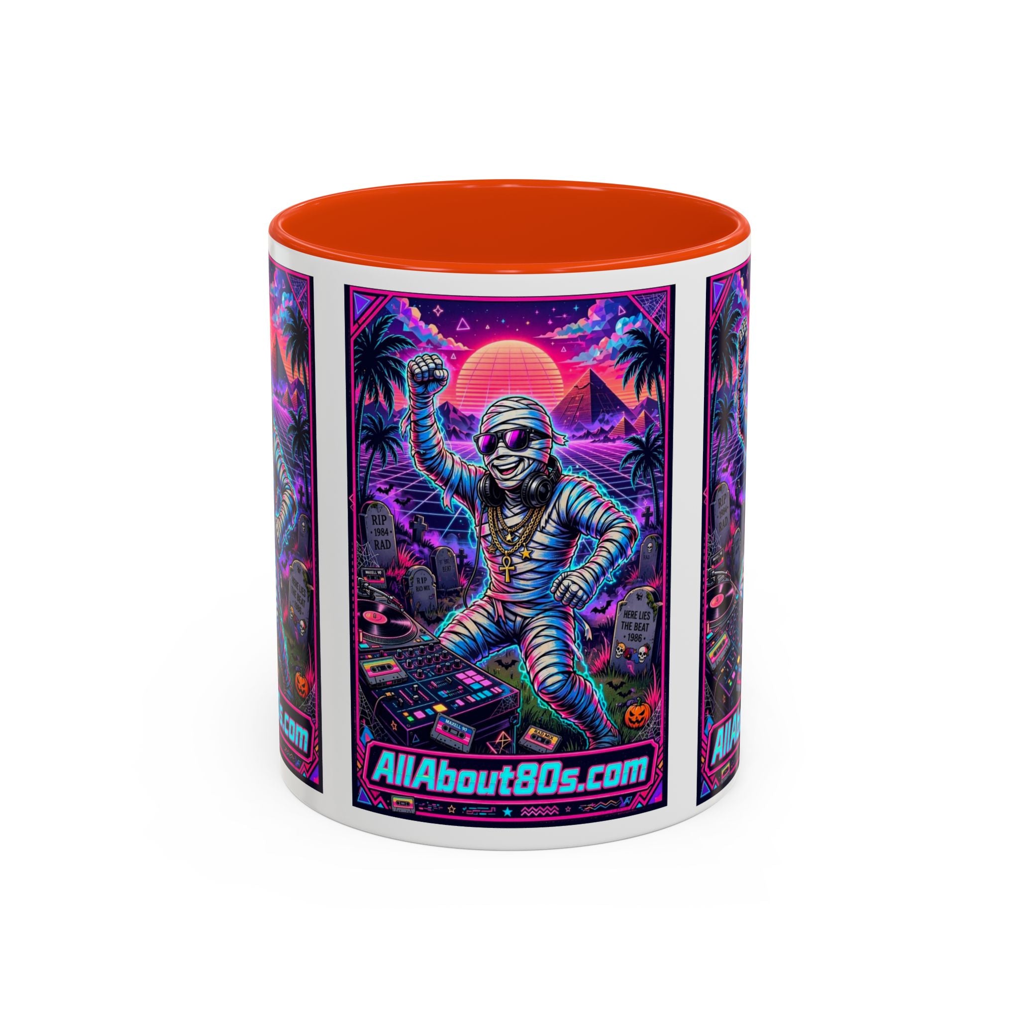 80s Retro Astro Skate Mug — Neon Vaporwave Skeleton Skateboard Coffee Cup (AllAbout80s.com)