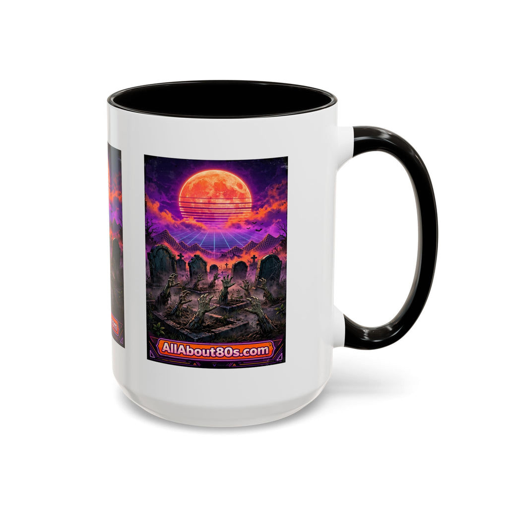 80s Retro Graveyard Sunset Mug — Vaporwave Neon Coffins Coffee Cup (11oz/15oz)