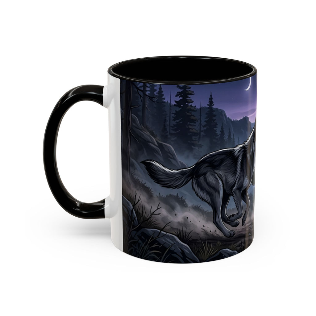 Wolf Pack Nightscape Mug — 11oz/15oz Scenic Black-Interior Coffee Cup