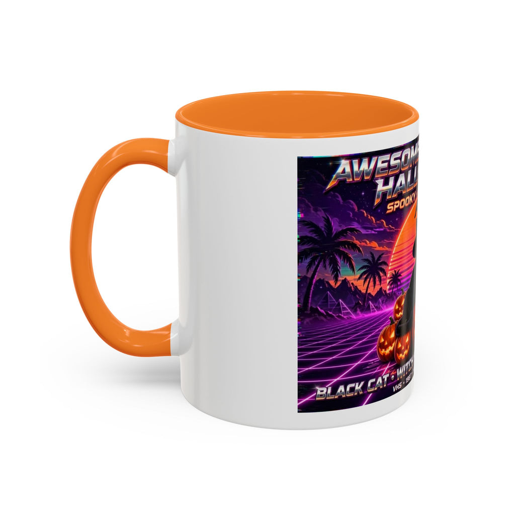 Halloween Retro Cat Mug — Neon 80s Spooky Pumpkin Coffee Cup (11oz/15oz)