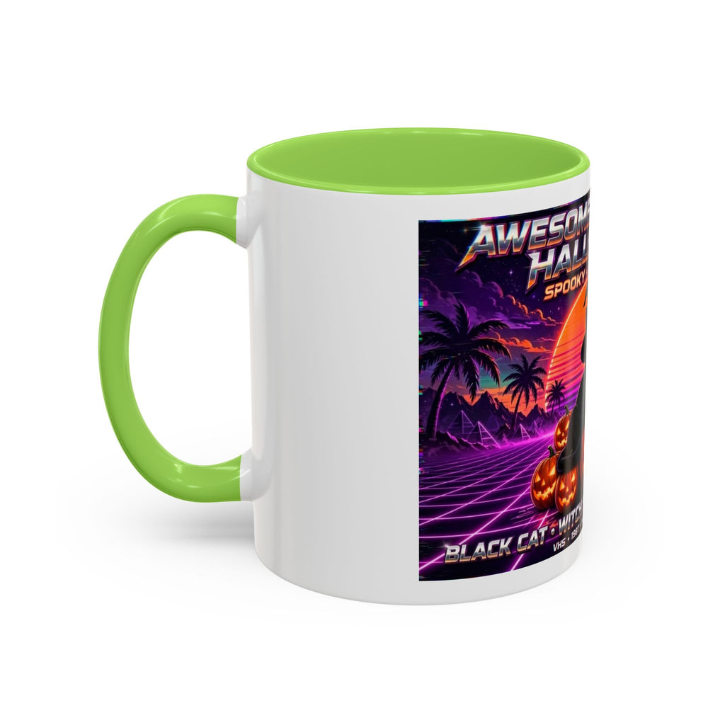 Halloween Retro Cat Mug — Neon 80s Spooky Pumpkin Coffee Cup (11oz/15oz)