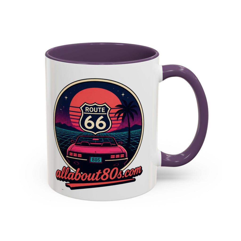 Route 66 Retro 80s Accent Coffee Mug — 'allabout80s' Vintage Sunset Design (11/15oz)