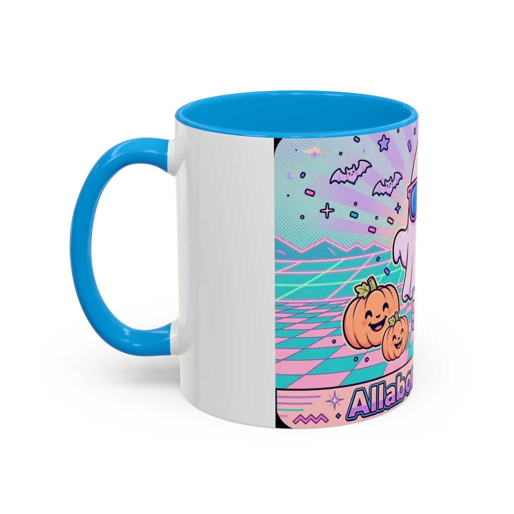 80s Vaporwave Ghost Coffee Mug — Cute Halloween Pumpkin Retro Design (11oz/15oz)