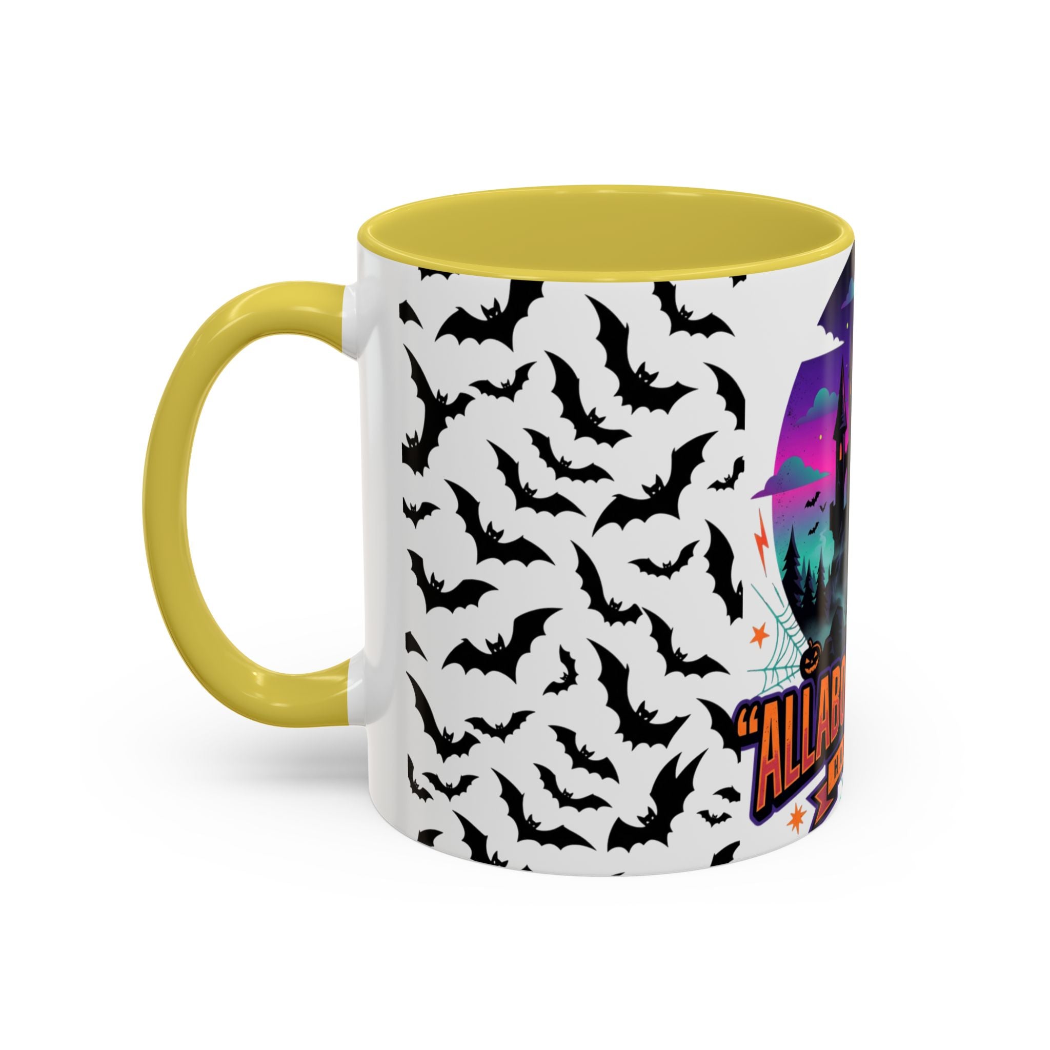 Halloween Haunted Castle Coffee Mug — Colorful Bat Pattern 11oz/15oz