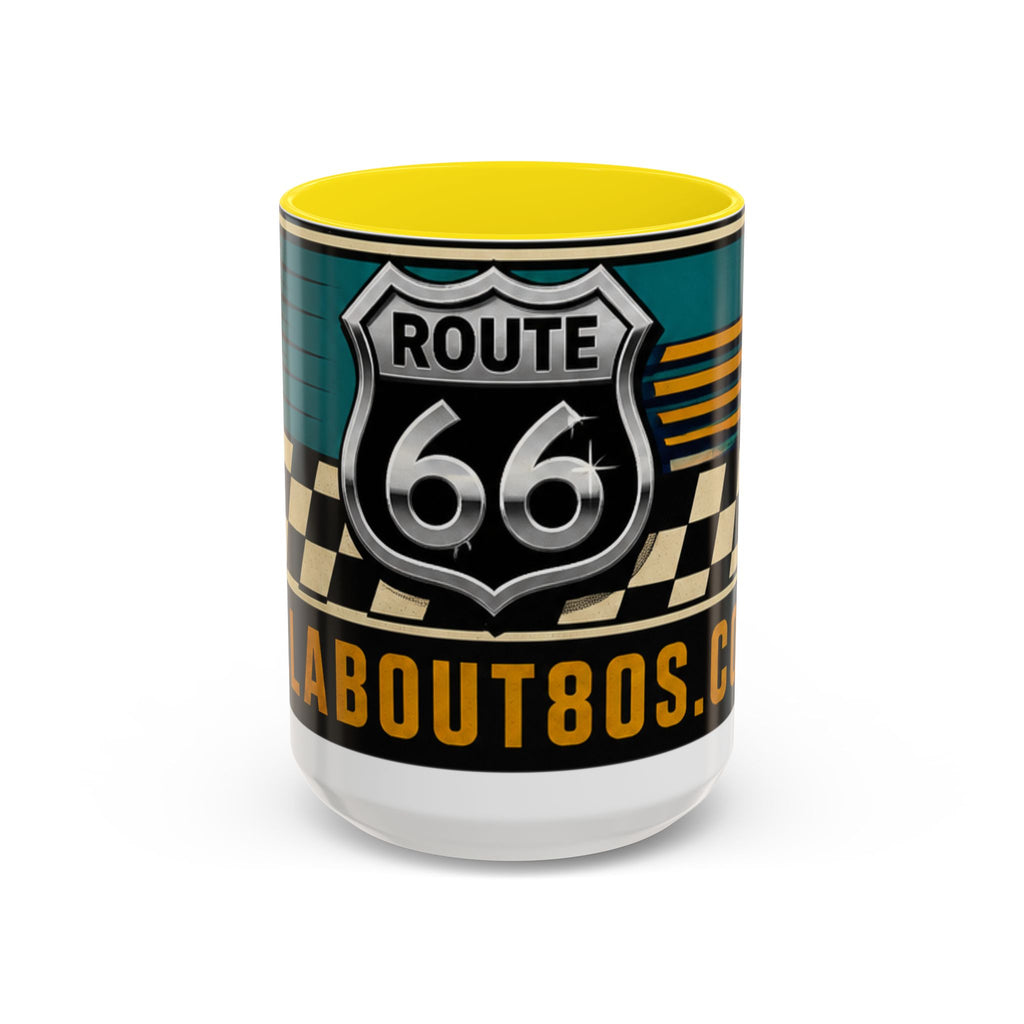 Route 66 Retro Checkerboard Coffee Mug — Vintage Road Trip 11/15oz Accent Mug