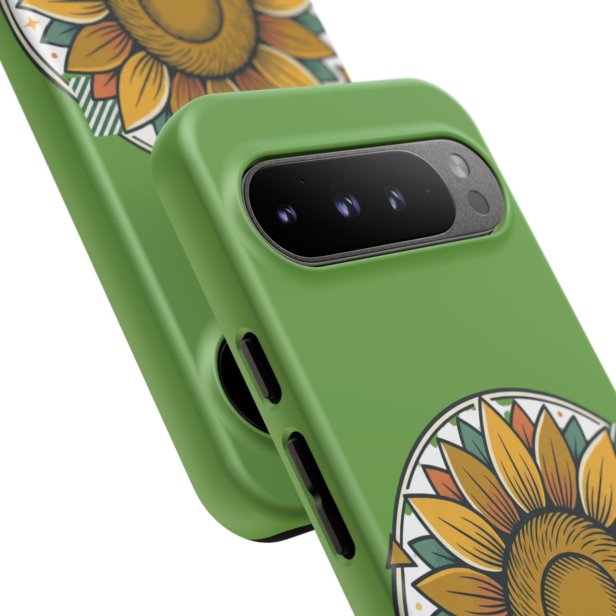 Sunflower Tough Phone Case – Green Floral Protective Case with "AllAbout80s.com" Banner