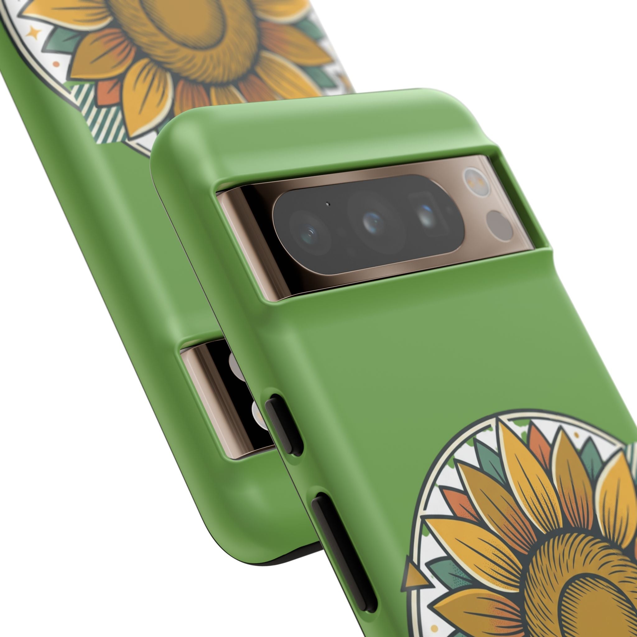 Sunflower Tough Phone Case – Green Floral Protective Case with "AllAbout80s.com" Banner
