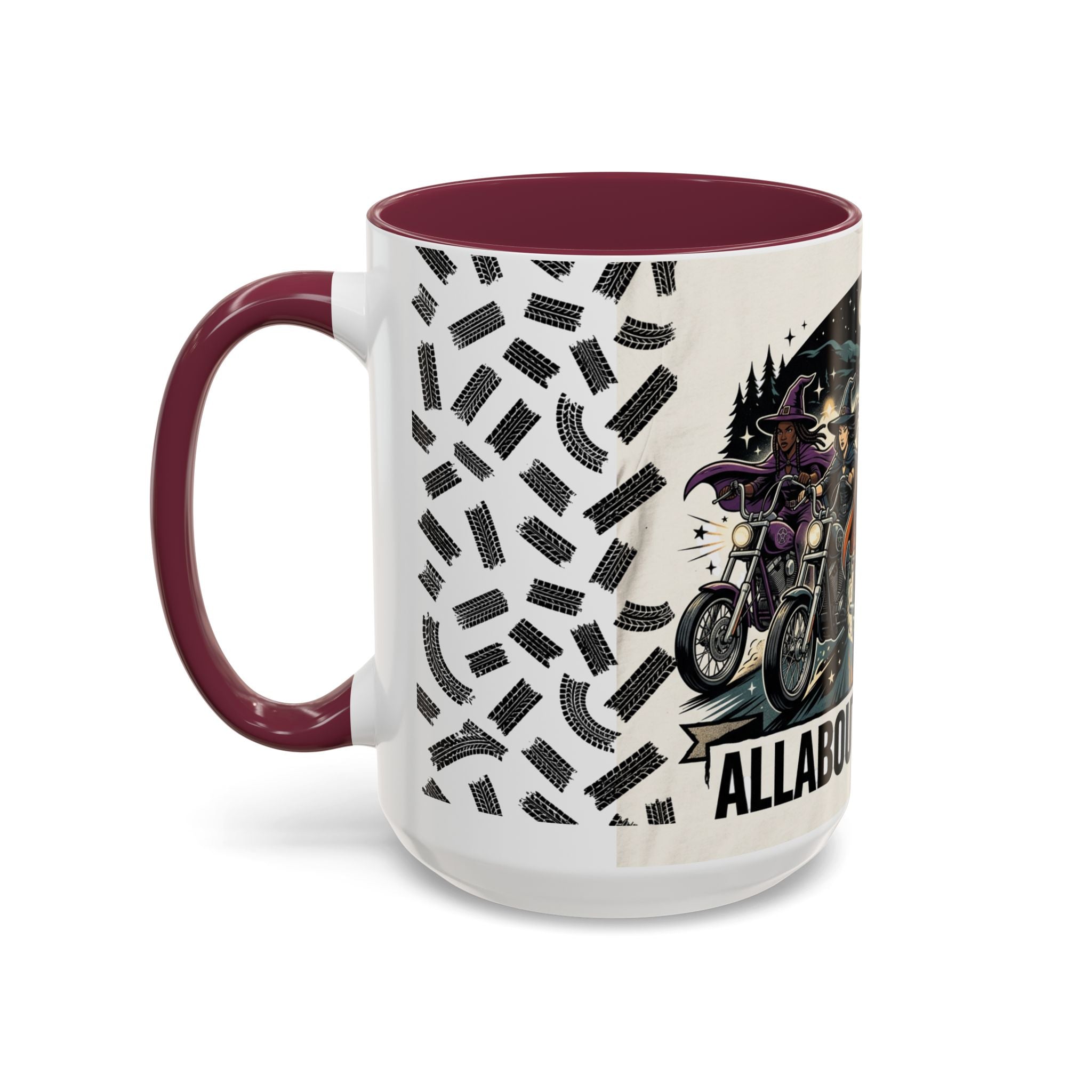 Witch Biker Sisters Coffee Mug — Halloween Motorcycle Witchcraft Design (11oz/15oz)