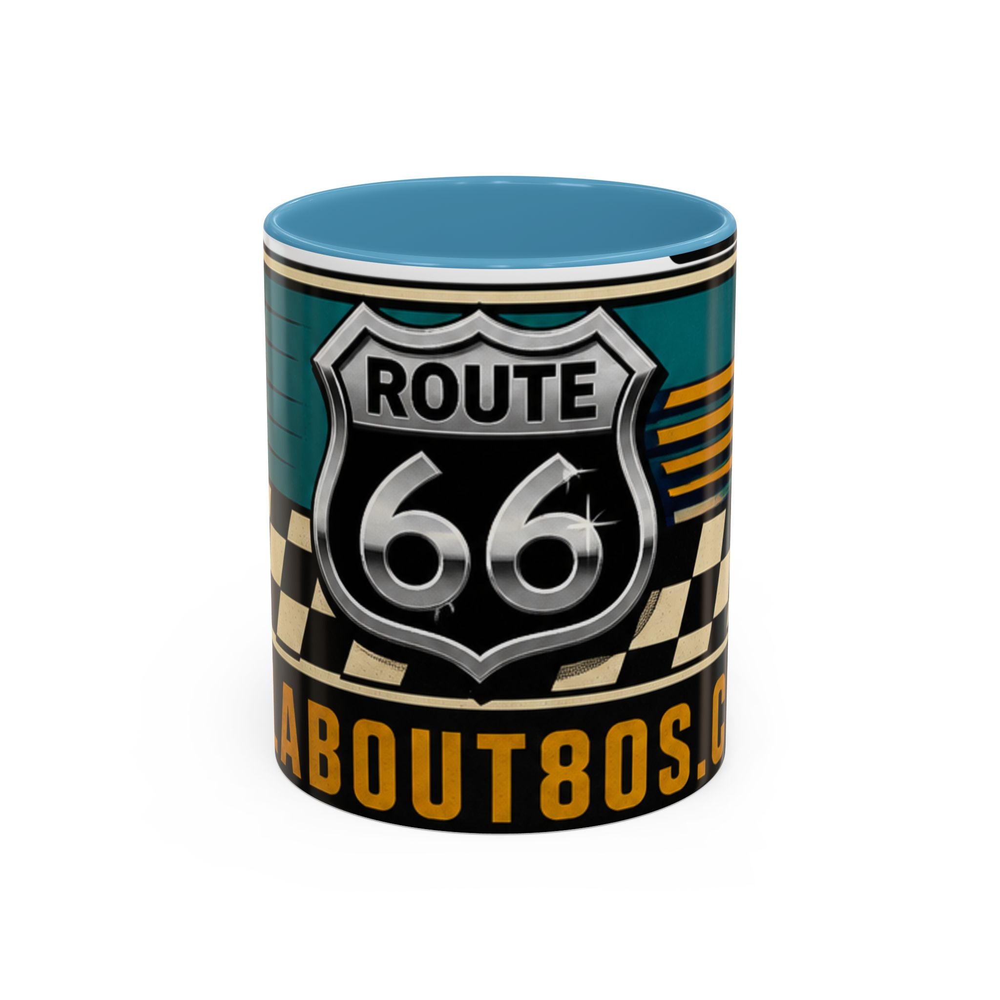 Route 66 Retro Checkerboard Coffee Mug — Vintage Road Trip 11/15oz Accent Mug