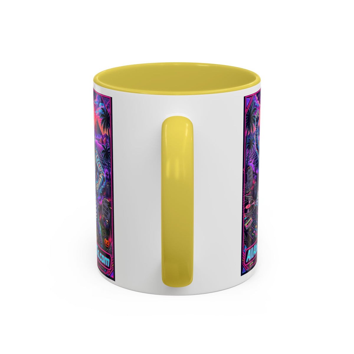80s Retro Astro Skate Mug — Neon Vaporwave Skeleton Skateboard Coffee Cup (AllAbout80s.com)