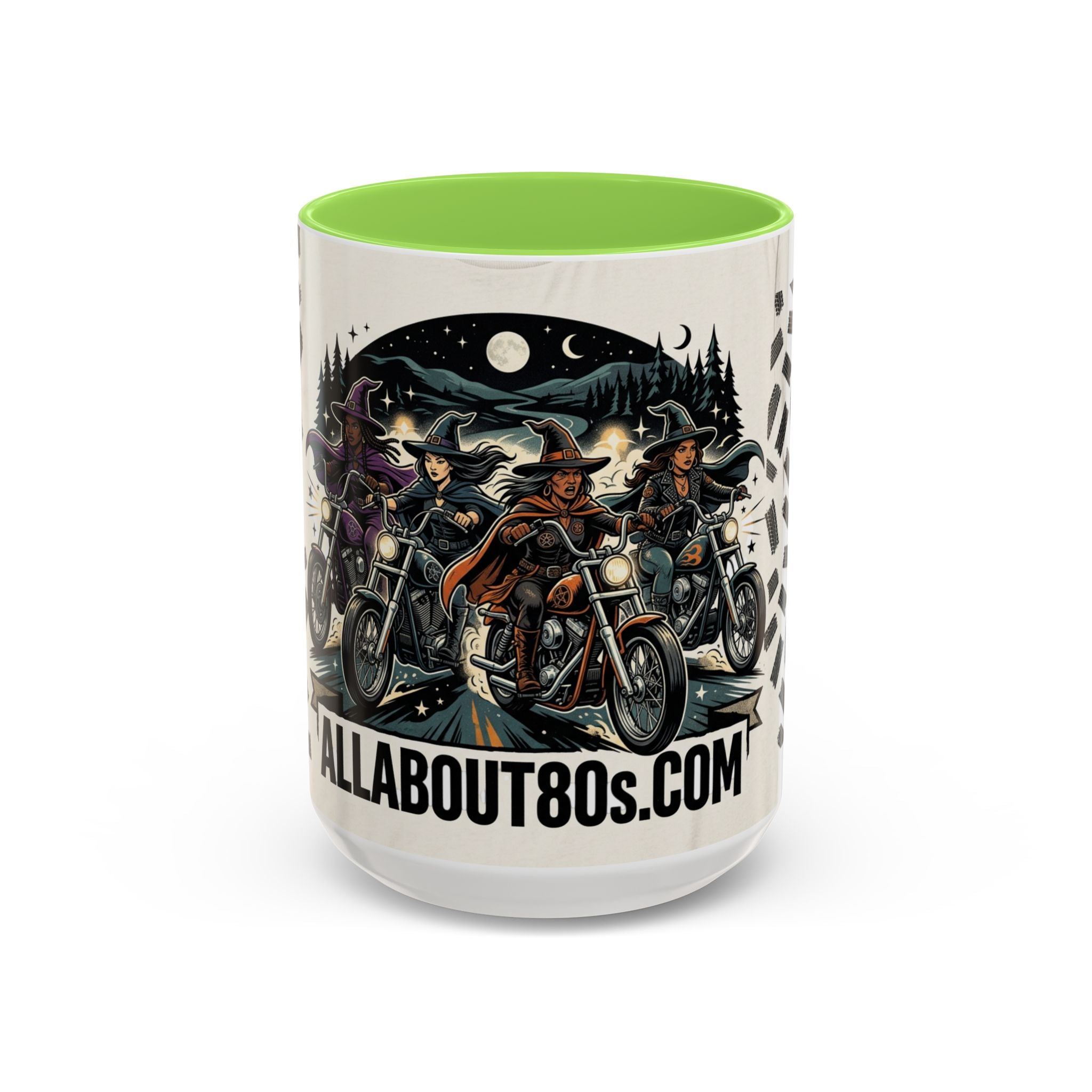 Witch Biker Sisters Coffee Mug — Halloween Motorcycle Witchcraft Design (11oz/15oz)