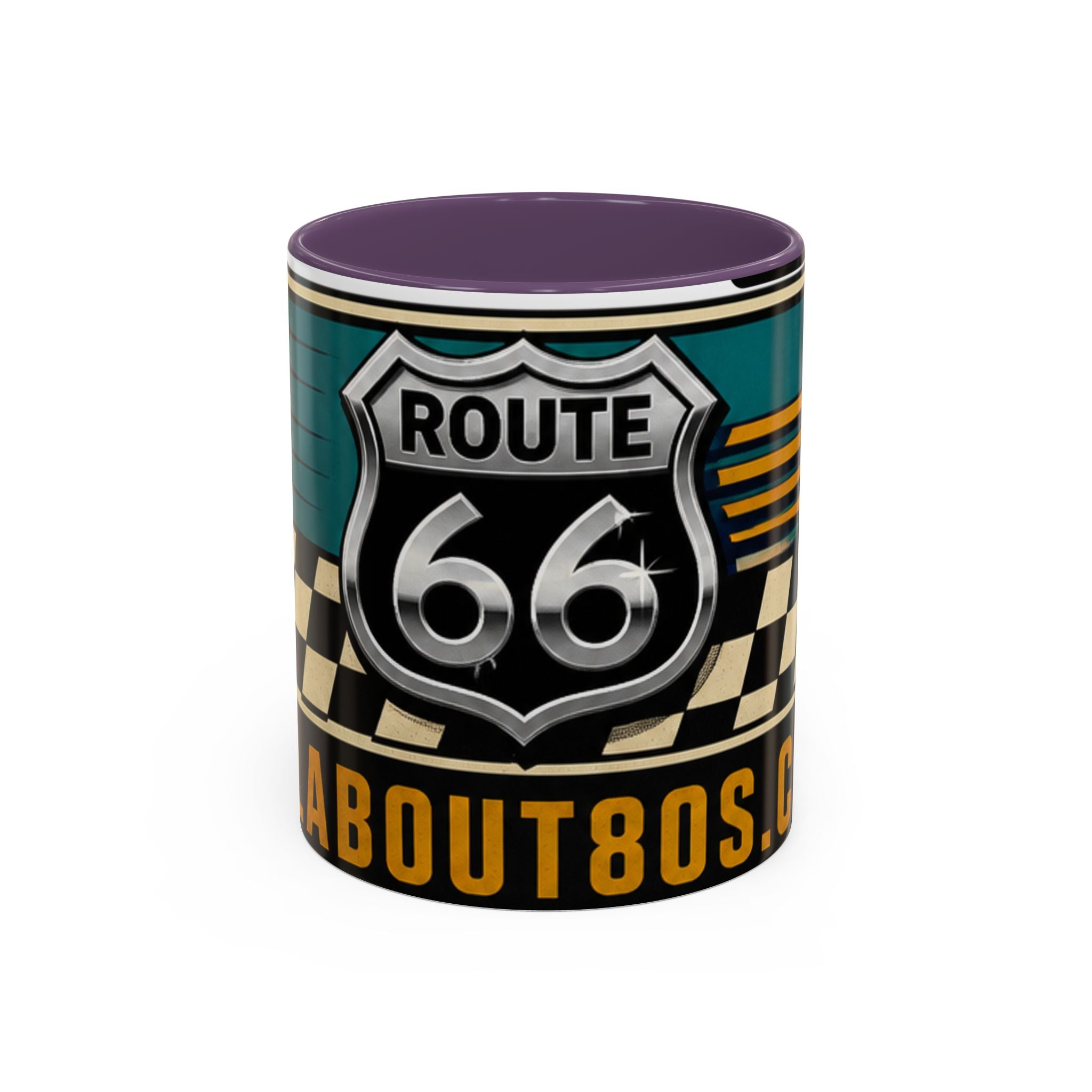 Route 66 Retro Checkerboard Coffee Mug — Vintage Road Trip 11/15oz Accent Mug
