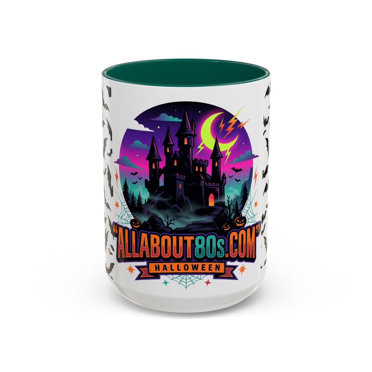 Halloween Haunted Castle Coffee Mug — Colorful Bat Pattern 11oz/15oz
