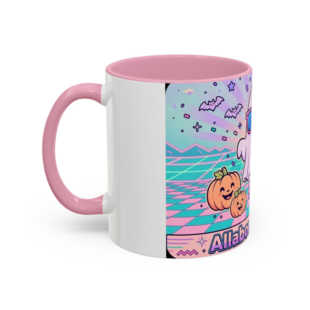 80s Vaporwave Ghost Coffee Mug — Cute Halloween Pumpkin Retro Design (11oz/15oz)