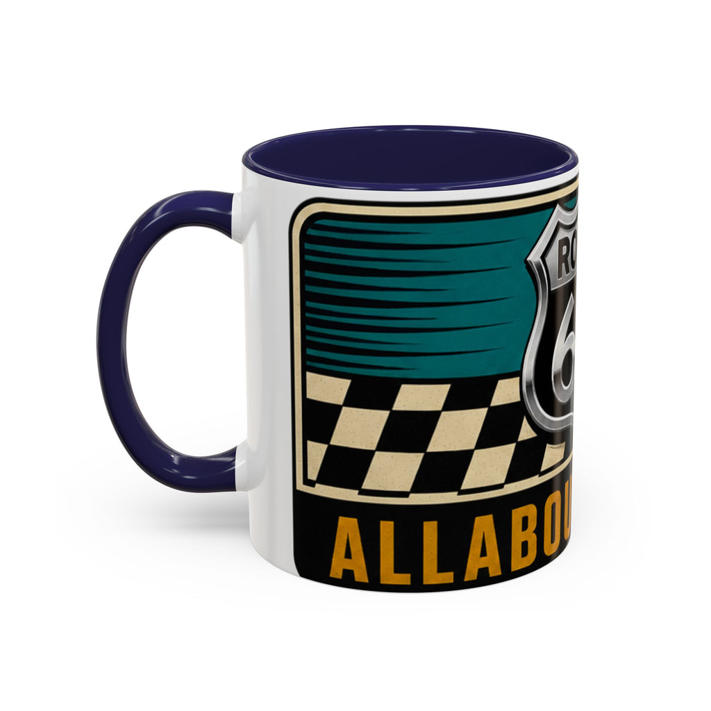 Route 66 Retro Checkerboard Coffee Mug — Vintage Road Trip 11/15oz Accent Mug