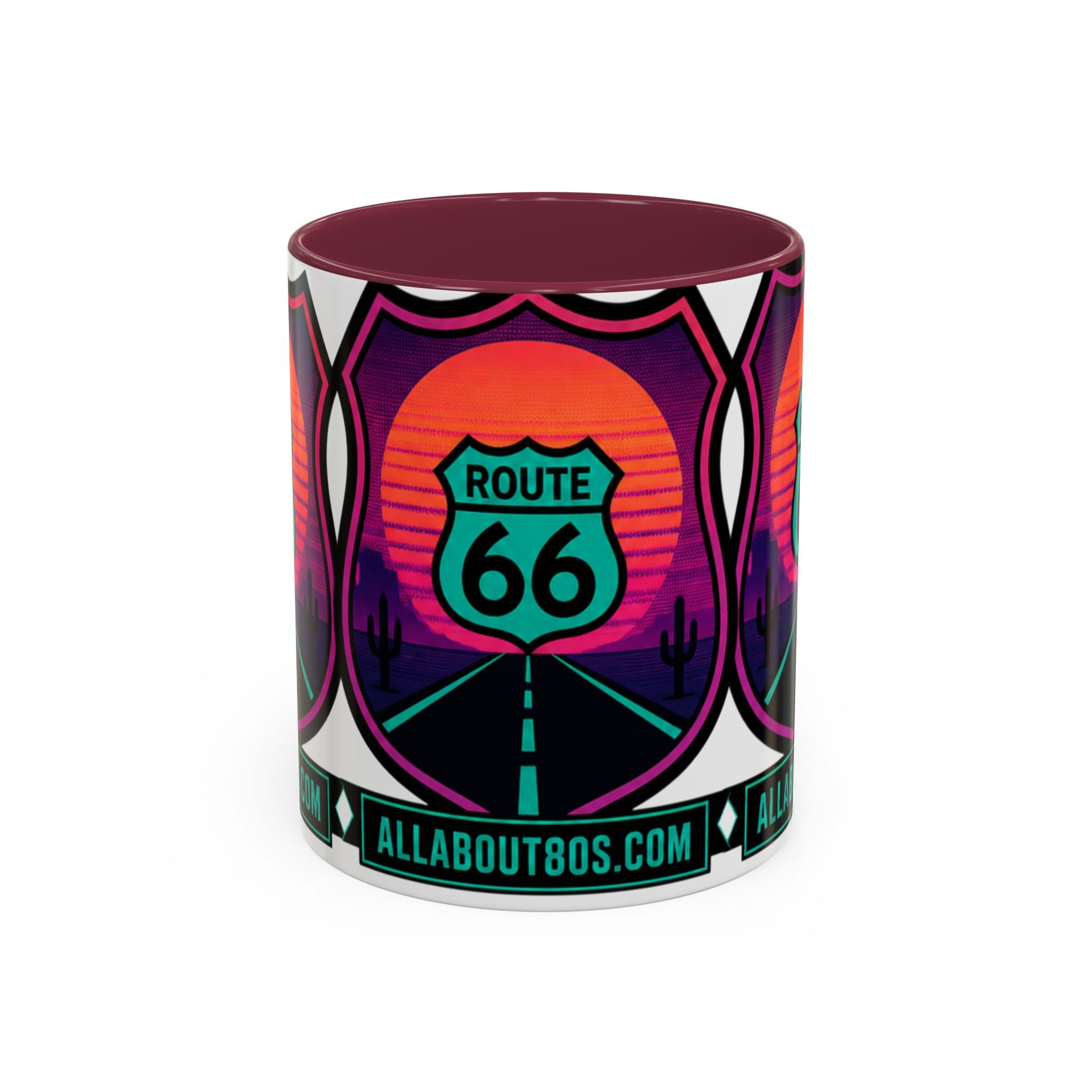 Route 66 Sunset Mug — Retro Neon Travel Coffee Cup (11oz & 15oz)