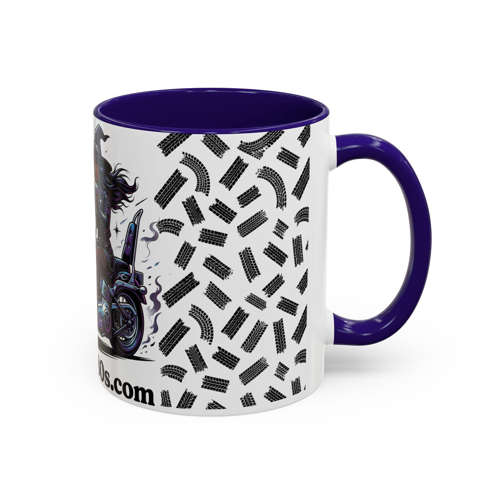 Witch Biker Coffee Mug (11oz/15oz) — Gothic Motorcycle Witch Illustration