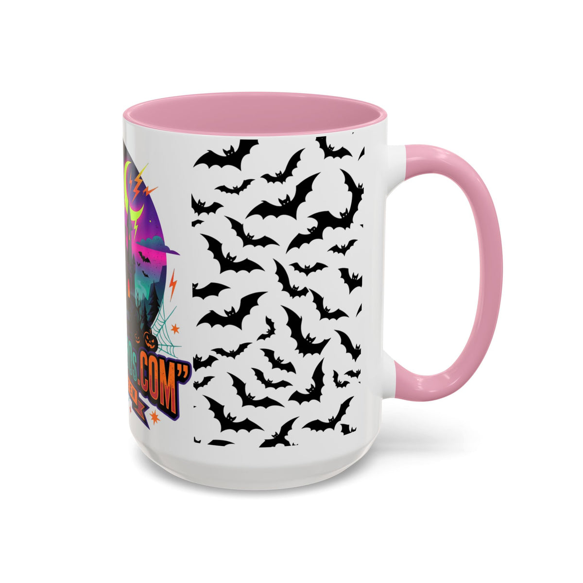 Halloween Haunted Castle Coffee Mug — Colorful Bat Pattern 11oz/15oz