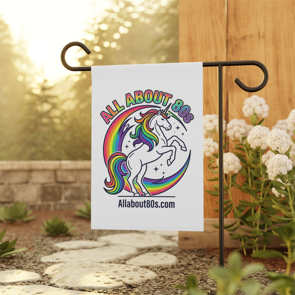 Unicorn Rainbow Garden Flag — "All About 80s" Retro Decorative House Banner
