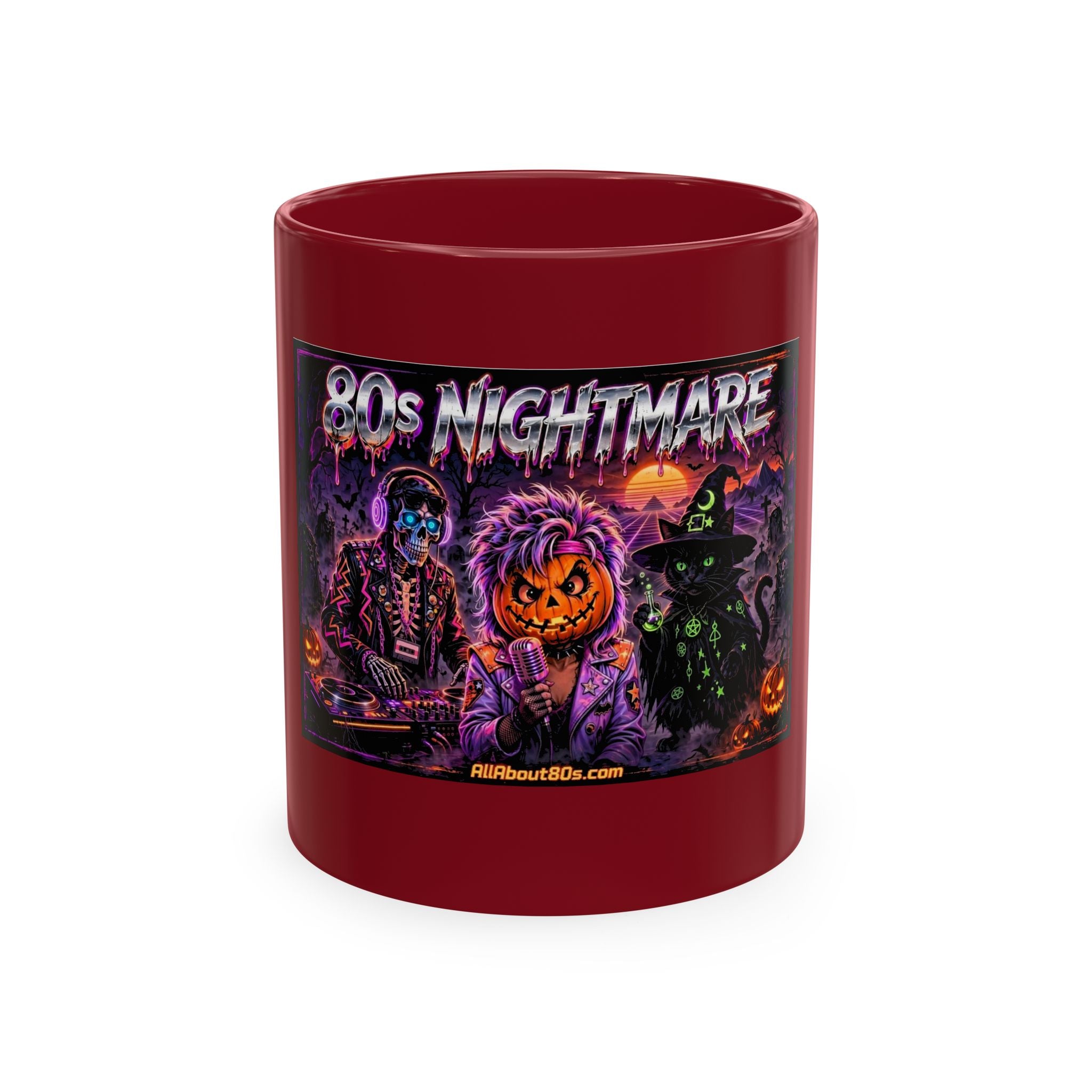 Halloween Nightmares Ceramic Mug – 80s Horror Retro Pumpkin Witch Coffee Cup