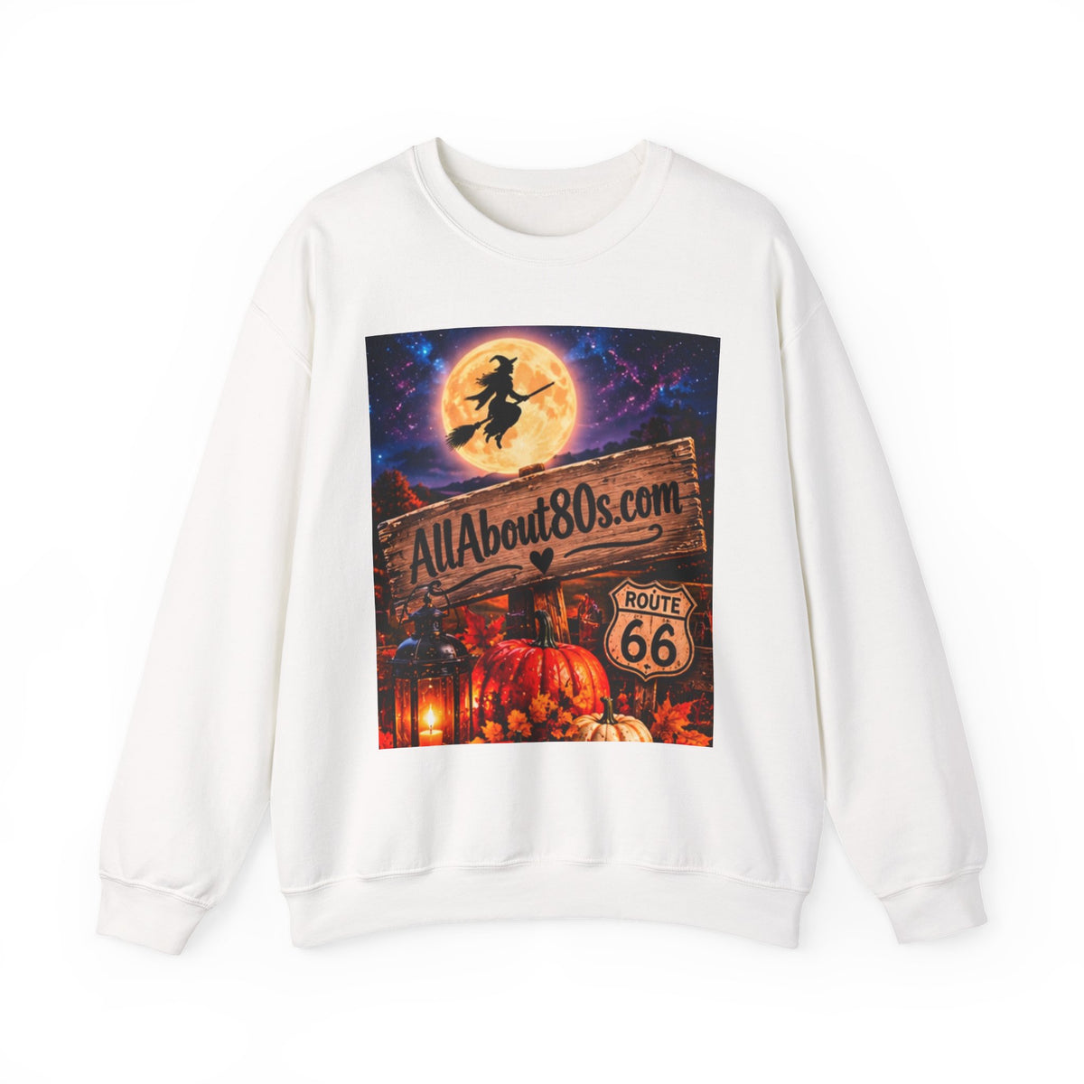 Halloween Route 66 Sweatshirt — AllAbout80s.com Pumpkin Witch Crewneck