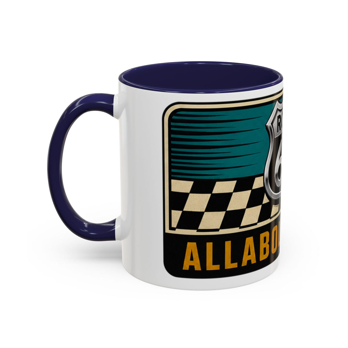 Route 66 Retro Checkerboard Coffee Mug — Vintage Road Trip 11/15oz Accent Mug
