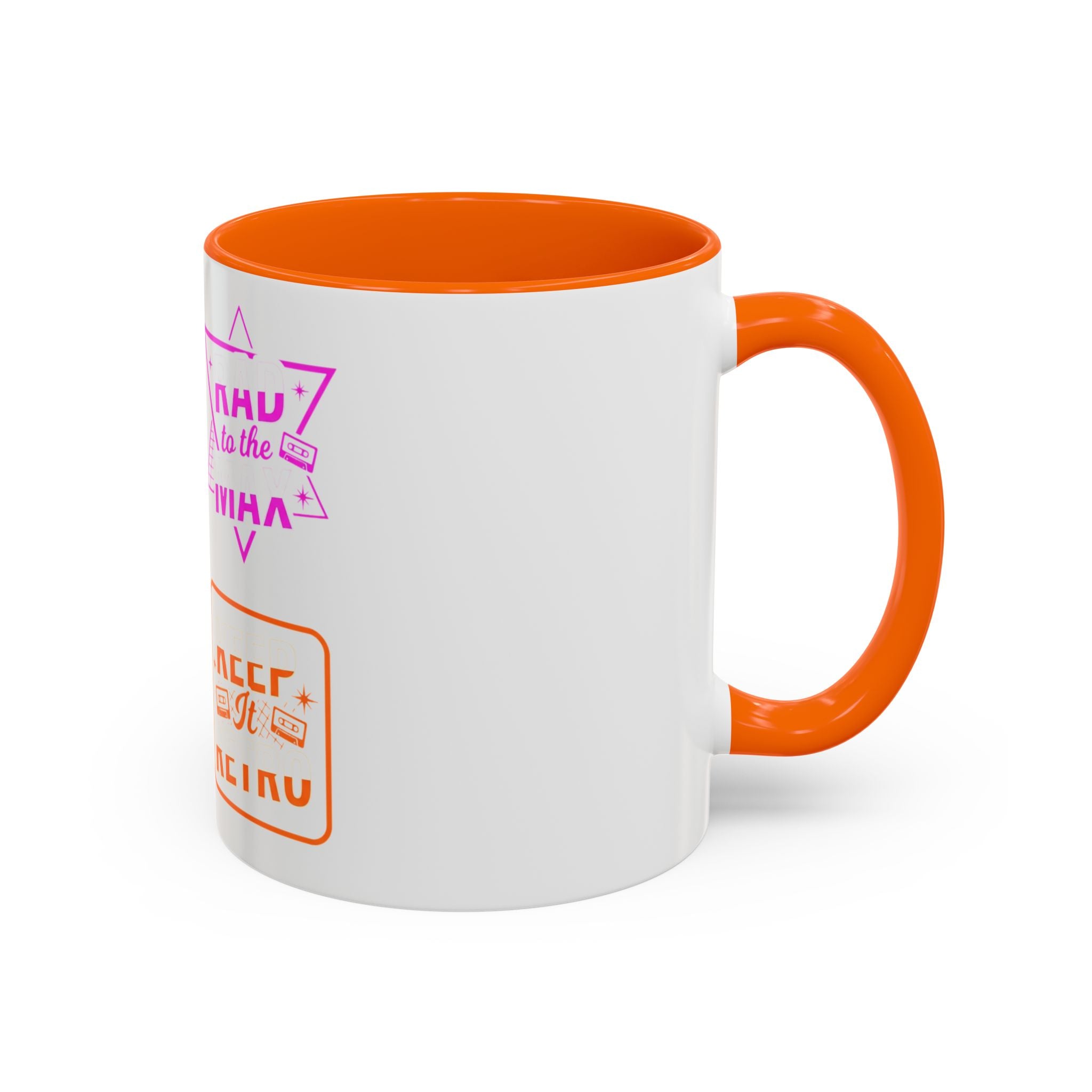 Retro Gamer Badge Accent Coffee Mug — Neon 'Totally Tubular' & 80s Gamer Icons (11/15oz)