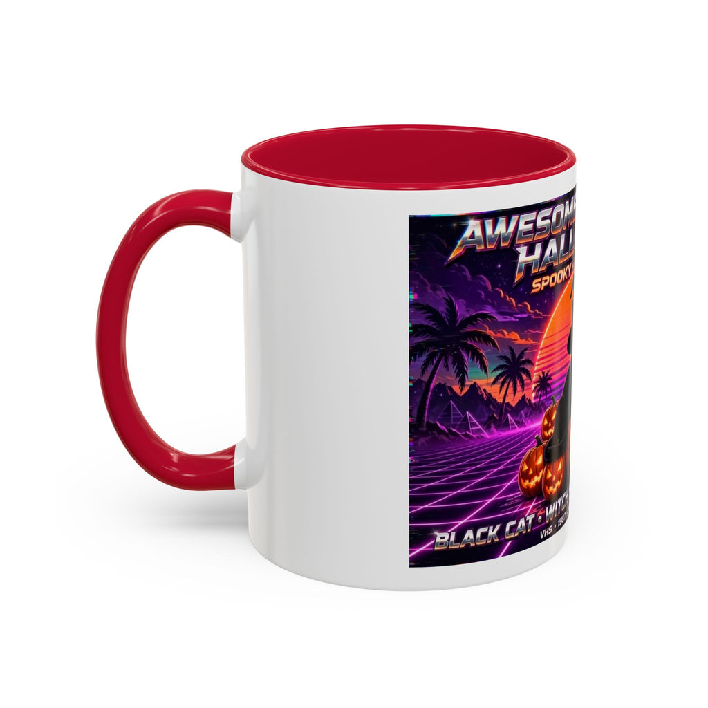 Halloween Retro Cat Mug — Neon 80s Spooky Pumpkin Coffee Cup (11oz/15oz)