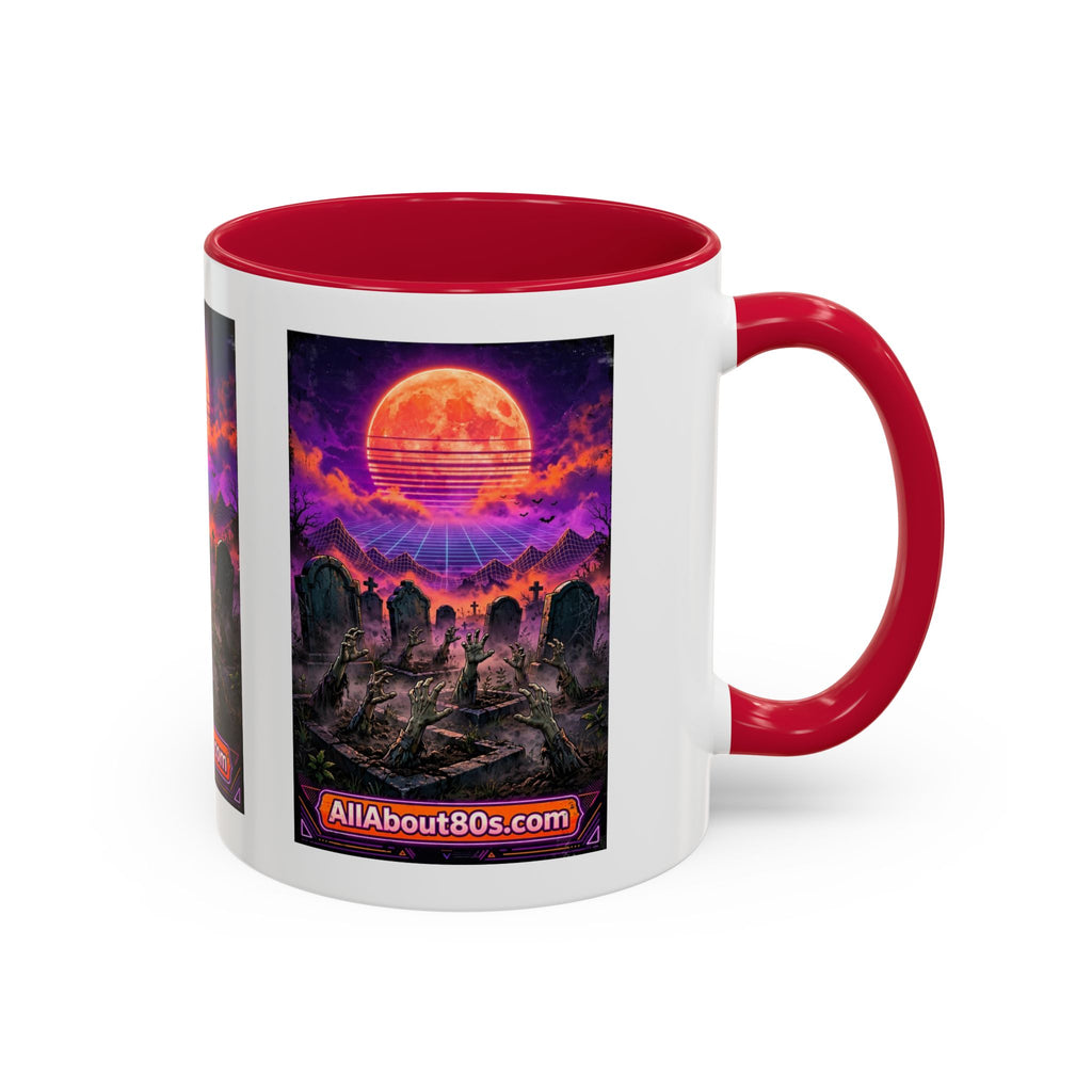 80s Retro Graveyard Sunset Mug — Vaporwave Neon Coffins Coffee Cup (11oz/15oz)