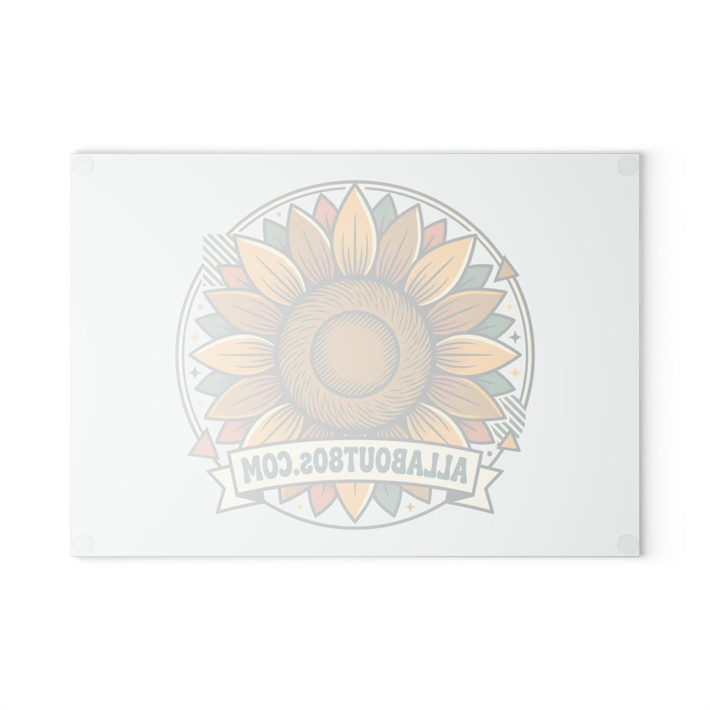 Sunflower Glass Cutting Board — Decorative Kitchen Board with AllAbout80s.com Banner