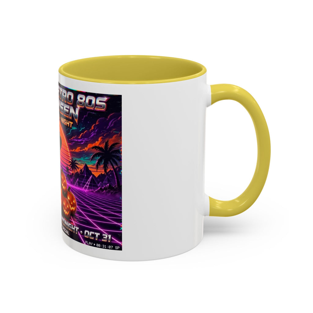 Halloween Retro Cat Mug — Neon 80s Spooky Pumpkin Coffee Cup (11oz/15oz)