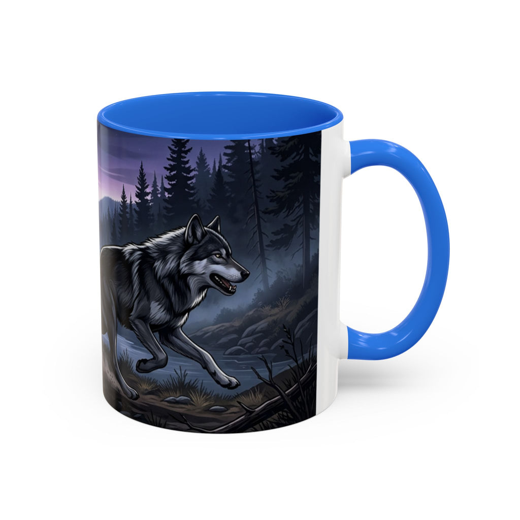 Wolf Pack Nightscape Mug — 11oz/15oz Scenic Black-Interior Coffee Cup