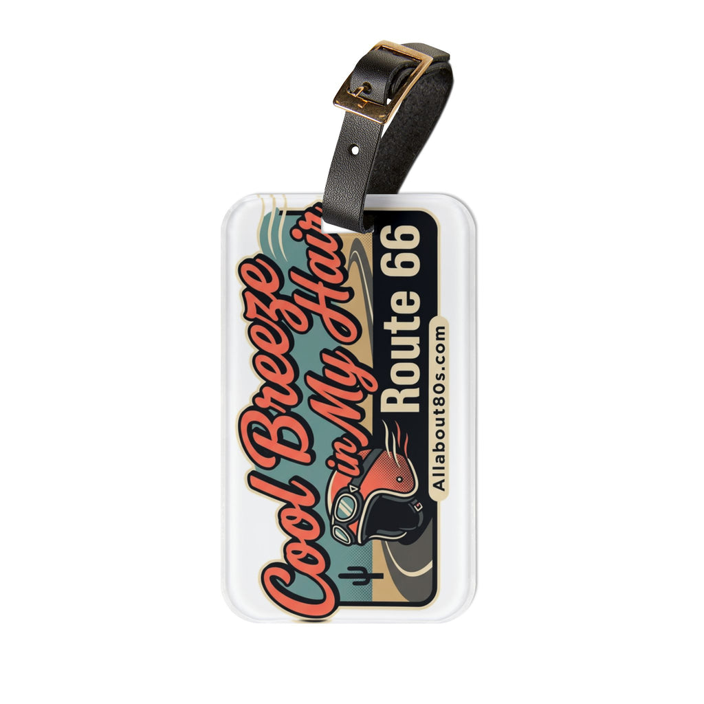 Route 66 'Cool Breeze in My Hair' Luggage Tag — Retro Motorcycle Travel ID