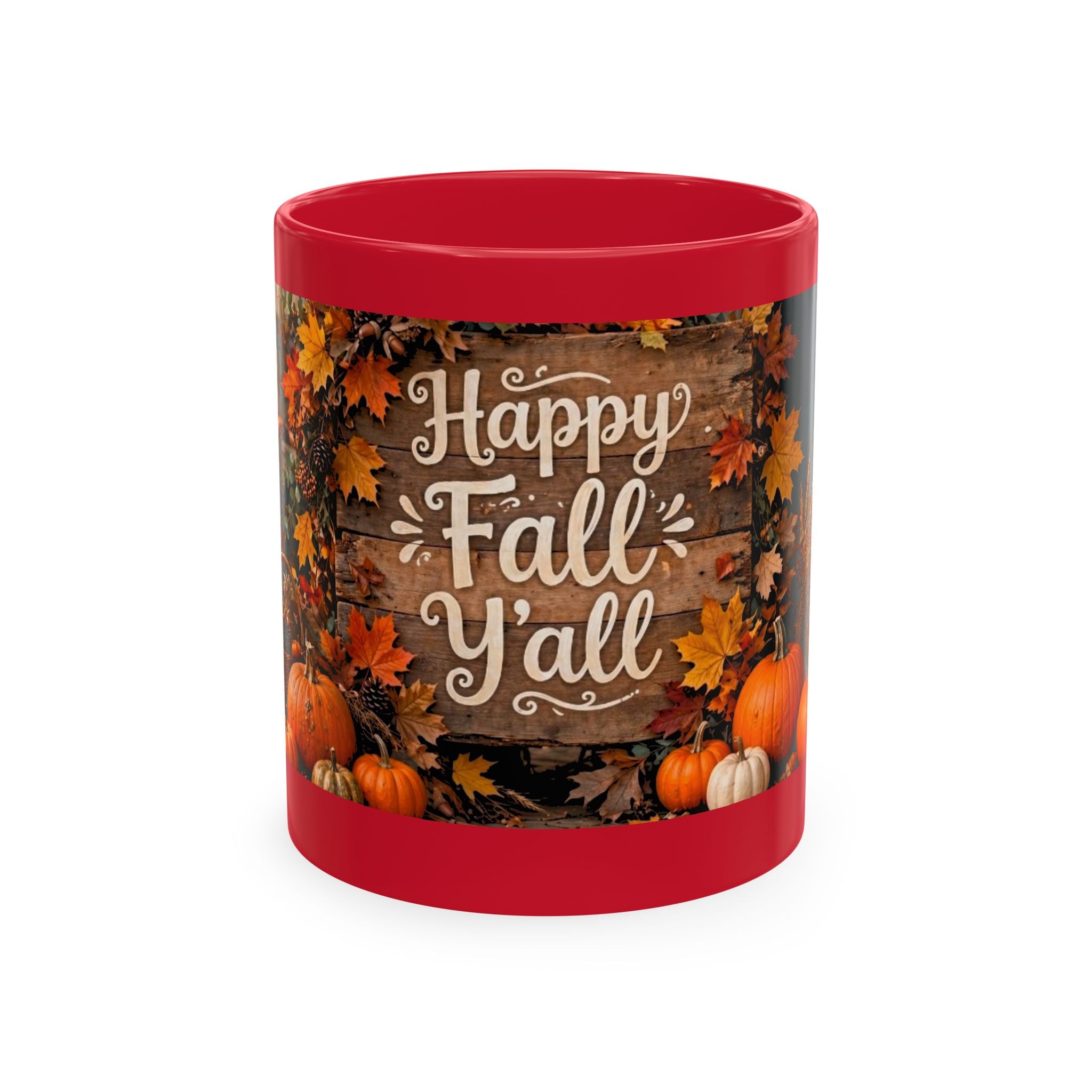 Happy Fall Y'all Ceramic Mug — Autumn Pumpkin Porch Coffee Cup