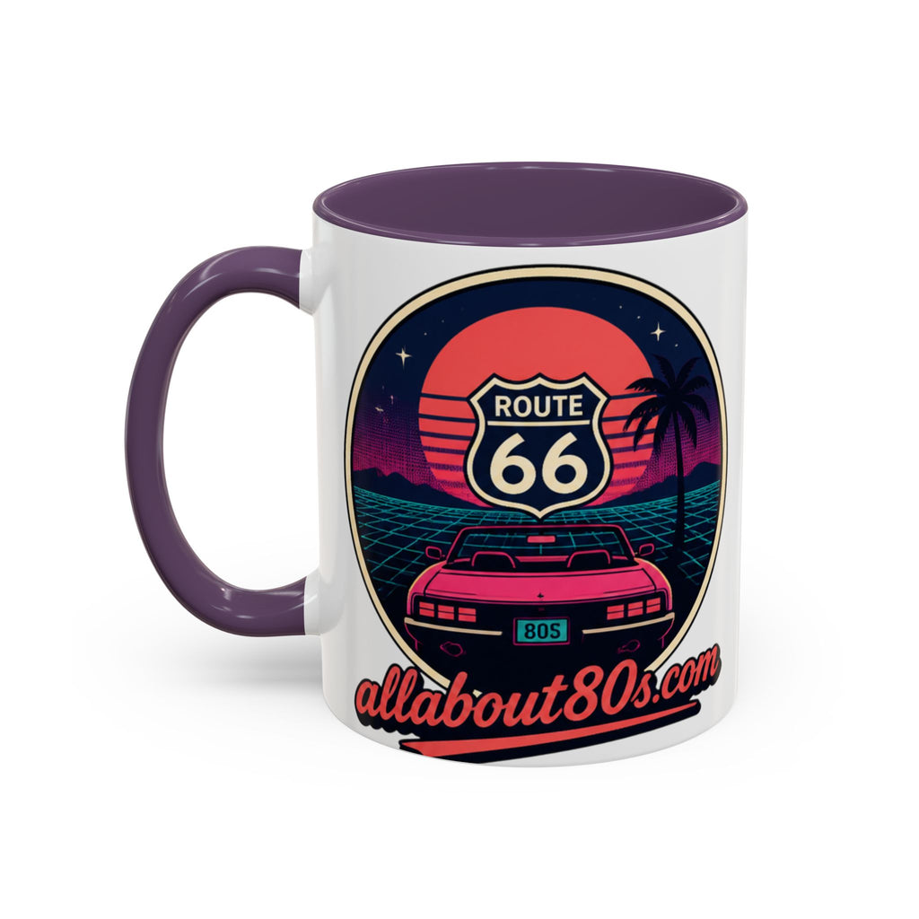 Route 66 Retro 80s Accent Coffee Mug — 'allabout80s' Vintage Sunset Design (11/15oz)